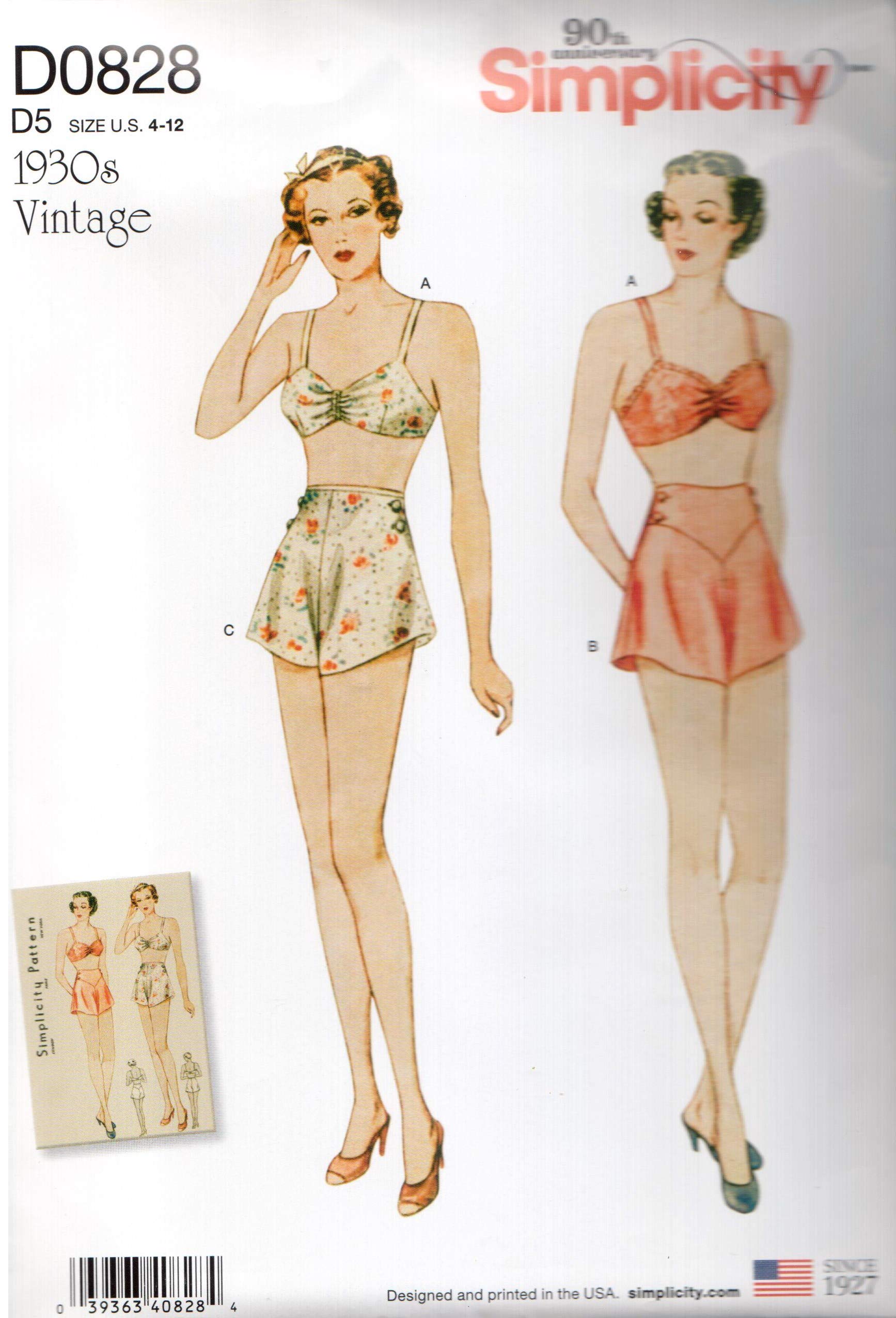 Patron couture Simplicity D0828 soutien-gorge vintage et culotte haute pour femme