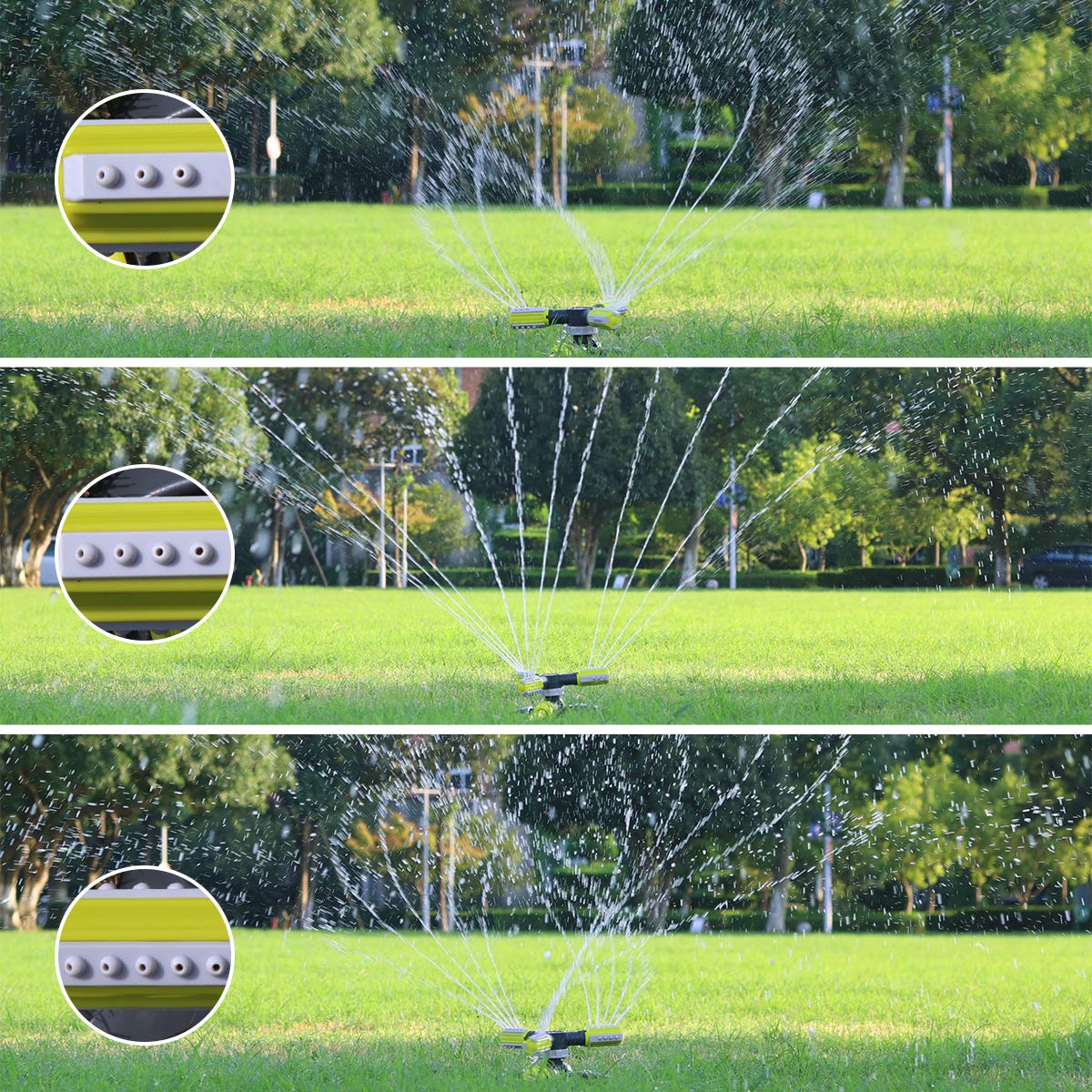 Arroseur d'eau de Jardin, DEWINNER Irrigation Automatique Rotative à 360°de la Pelouse,3 Bras Rotatifs Réglables pour Les Légumes à Fleurs Végétales,2 Buses de Pulvérisation Circulaires,3 Connecteurs