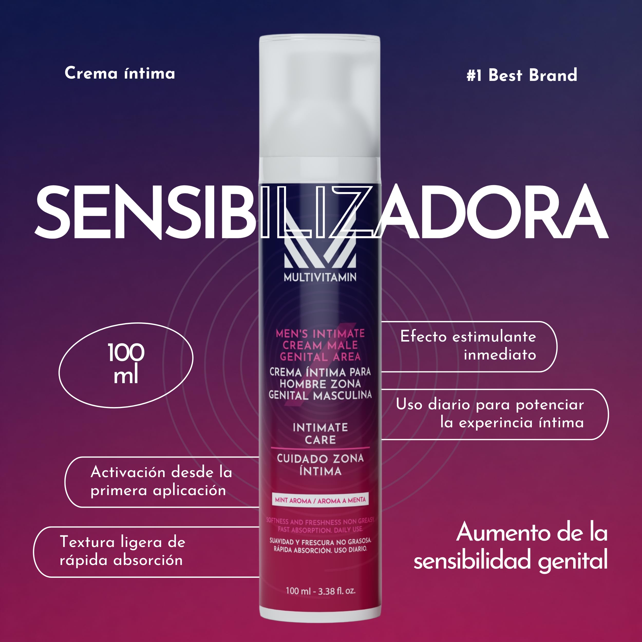 Crema Sensibilizadora Para Pene y Testículos, 100 ml | Con Extractos Vegetales | Hidrata, Estimula y Realza la Sensibilidad | Crema Íntima Hombre De Uso Diario | Fabricada en España - Multivitamin