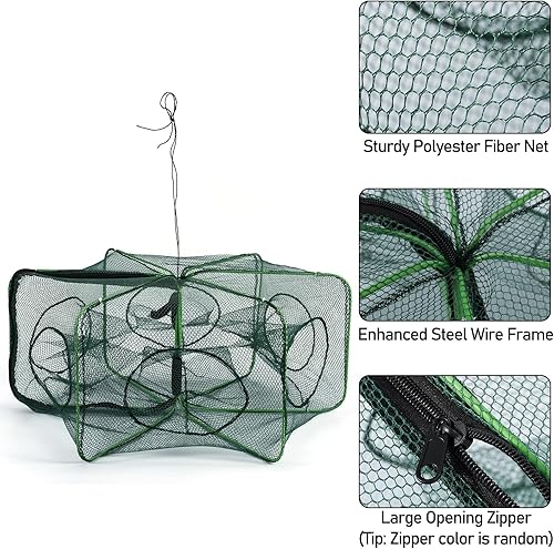 Miniatura 4 de Alwonder Minnow - Trampa para peces de cangrejo, trampa plegable para cangrejos de río con cuerda luminosa y clip de cebo, trampas de cangrejo para