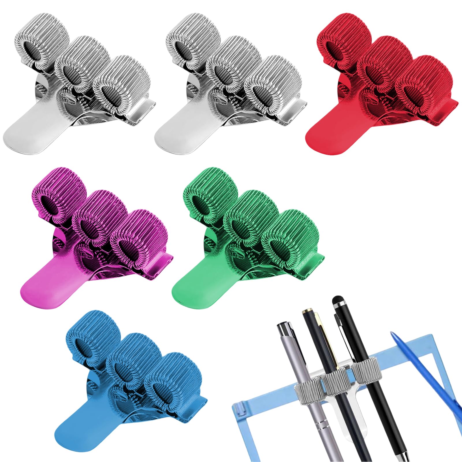Jicyor Pack of 6 Nurse Accessories, Stainless Steel Pen Holder, Nurse Accessories, Pen Loop, Self-Adhesive Nurse Accessories, Pen Holder, Tunic (Original Colour Red, Purple, Green, Blue)