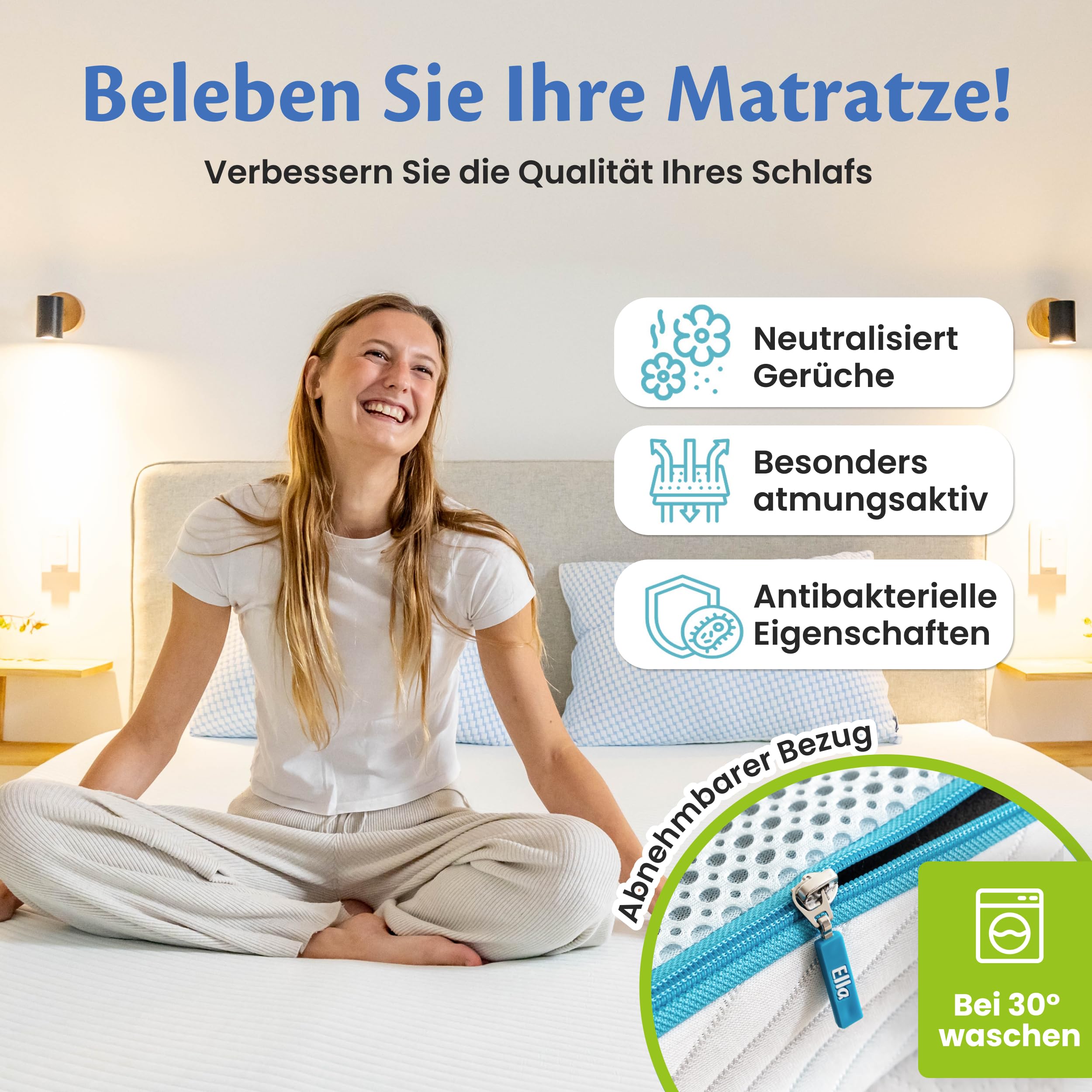 Ella Topper 90x200cm H3 H2 7cm hoch, Matratzentopper mit Elastischer und Rutschfester Unterseite, Gel Memory Schaum, Öko-Tex & CertiPUR zertifizierter Visco Thick Mattress Topper