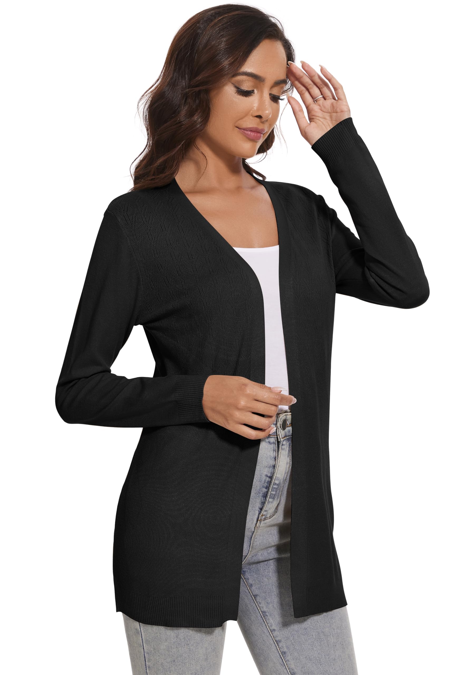 Donna Cardigan Lungo Casual Leggero Maniche Lunghe Giacca Estivo Elegante Cardigan Maglia