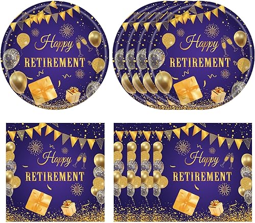 40 piezas de decoraciones de fiesta de jubilación para mujeres, juego de platos y servilletas para fiesta de jubilación, vajilla desechable de color