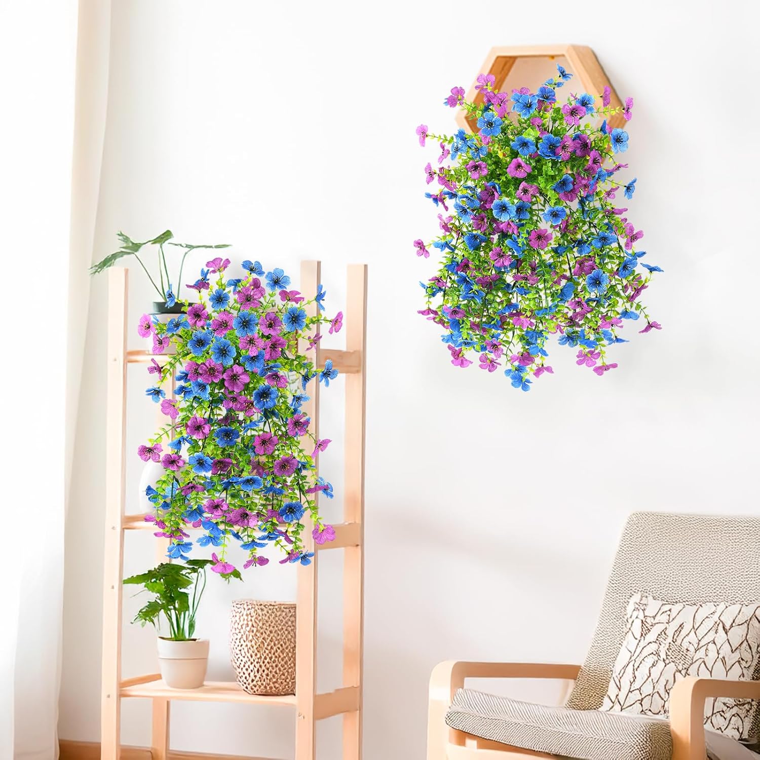 INQCMY 2Pcs Artificial Fake Hanging Flowers for Outdoors UV Resistant Artificial Plants for Spring Summer Decor Look Real Faux Flowers for Outside Home Planter Porch Patio Decor - Image 4