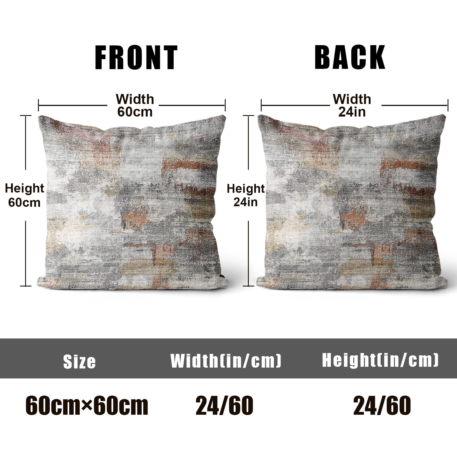 XPHZZL Pack of 2 Gray/Rust Cushion Covers 60cm x 60cm Decorative Square Throw Pillow Covers Home Abstract Style Decor Pillow Cases for Sofa Bedroom Dining Room and Farmhouse 24x24 Inch - Image 2