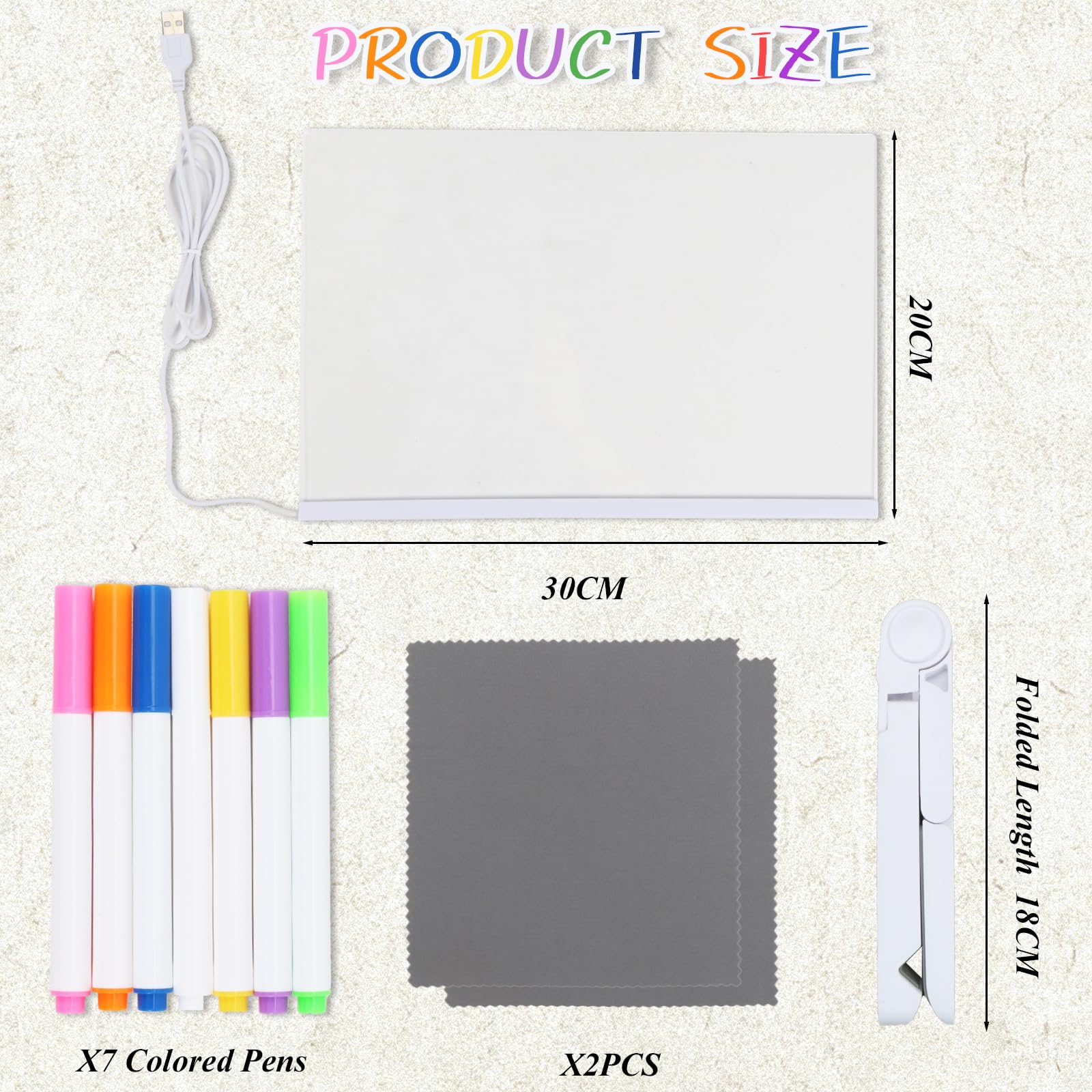 LED Zeichenbrett, Acryl Notiztafel mit 7 Farben Stift, Leuchtendes LED Zeichenbrett Maltafel Schreibtafel Abwischbar mit Ständer für Kreatives Geschenk Ladenstände Schreibtisch 30x20CM