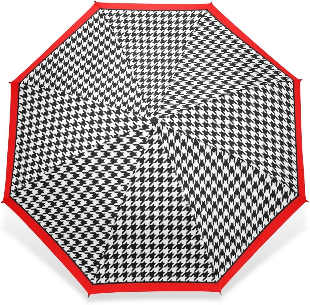 Littleli Houndstooth Pattern 100% Fabric and Aluminium Foldable Umbrella (41 Inch)