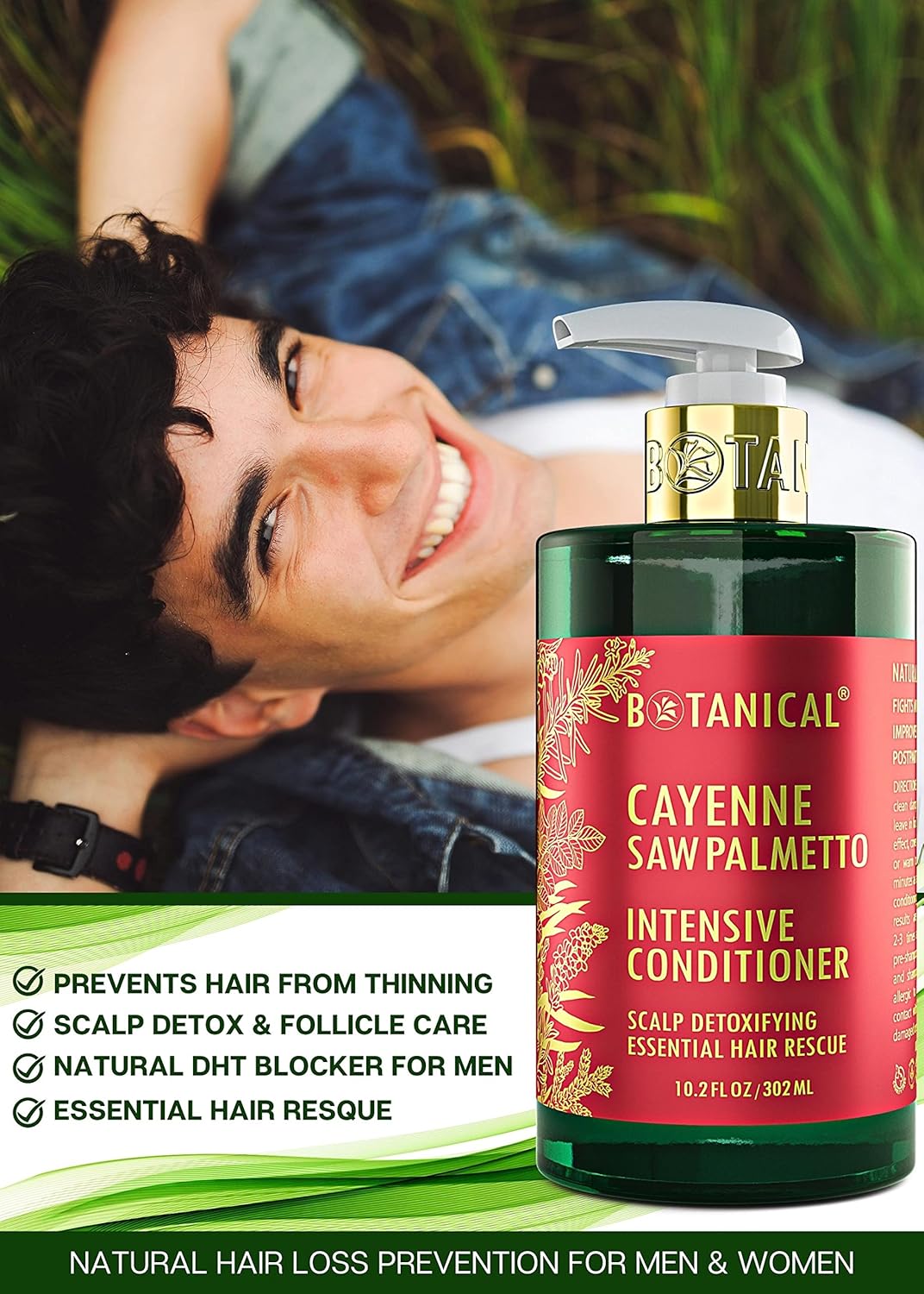 Botanical Hair Growth Conditioner “Scalp Detox” Intensive Anti-Hair Loss Therapy for Thinning Hair, Cayenne Saw Palmetto for Hair Loss, Thickening Products For Women & Men 10.2 Fl Oz