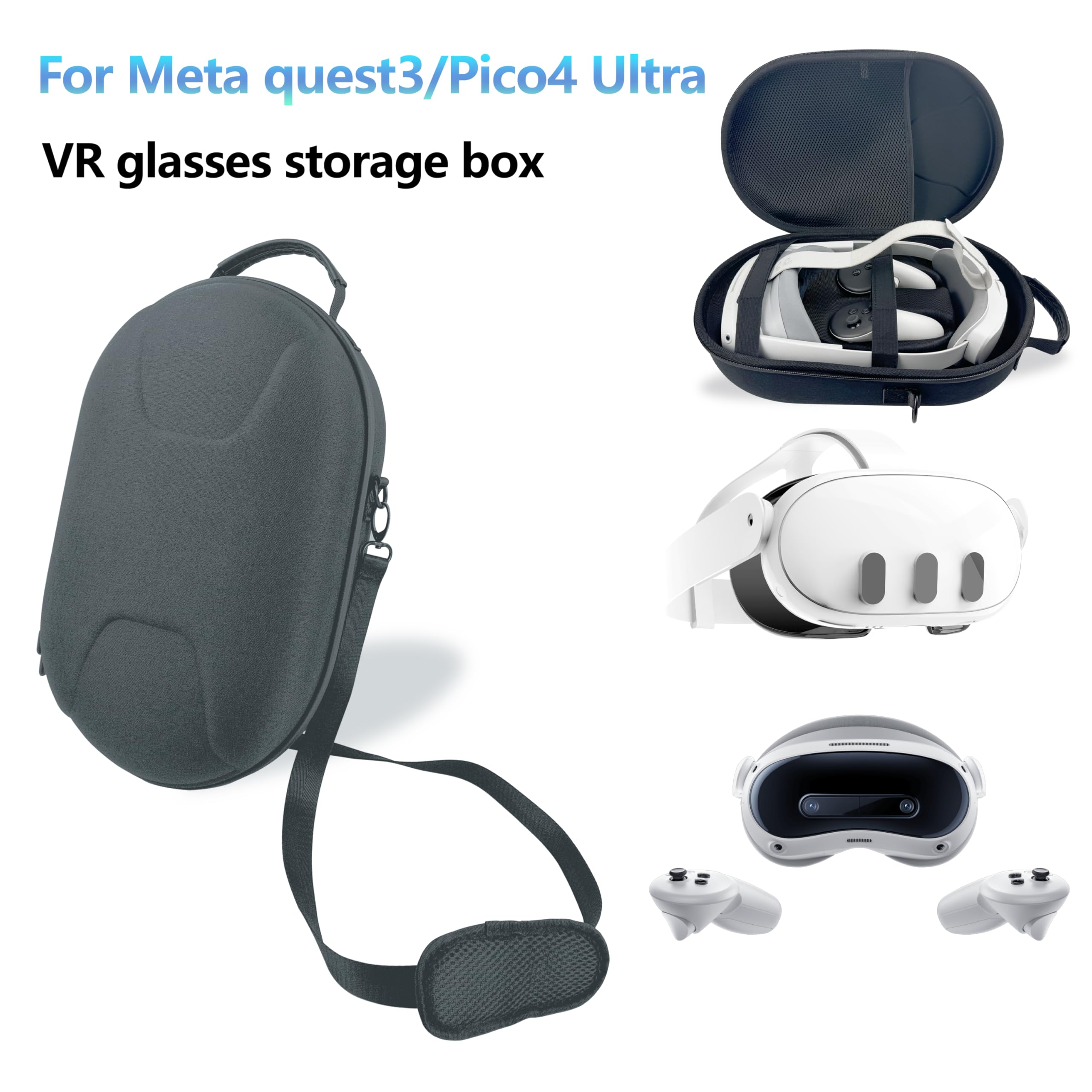 VR Headset Carrying Case, Portable Storage Bag for Meta. Quest 3/ Pico 4 Ultra, with Handheld and Shoulder Straps, Travel case for VR, Controller, Elite Strap and Accessories
