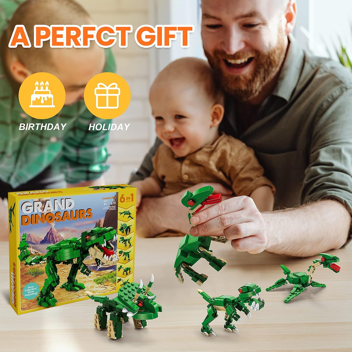 JOYIN 673Pcs Dinosaurs Building Blocks Set, 6-in-1 STEM Dino Building Toys for Kids, Dinosaur Construction Toys Building Kits for Kids Toddlers Birthday Christmas Toy