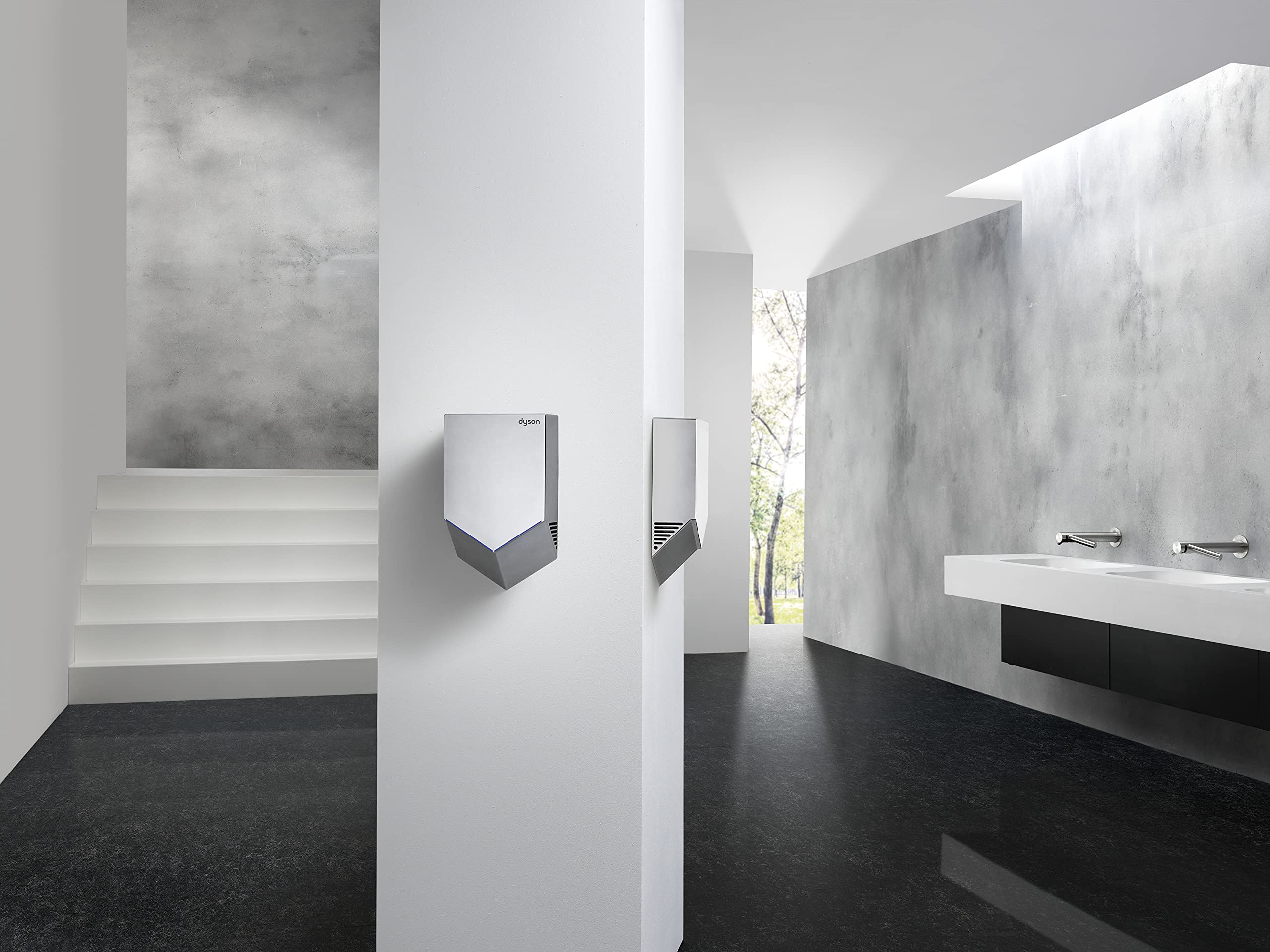 Dyson Airblade™ HU02 weiß – Plug&Play Händetrockner mit weißem Spiralkabel für Waschraum & Gewerbe