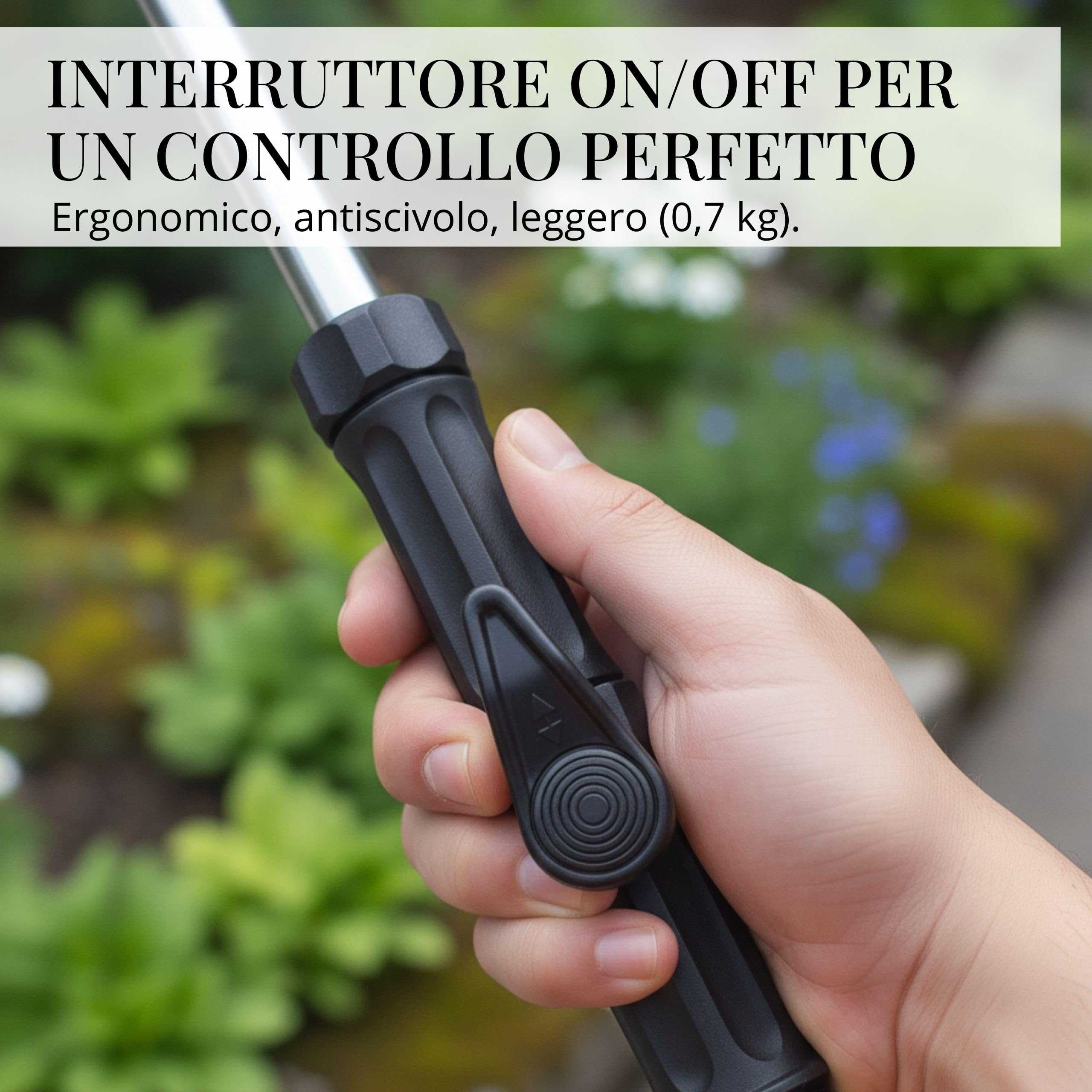 LIVLIG - Asta per irrigazione in metallo, professionale, made in Italy, asta lunga per giardino e balcone, interruttore on/off e doccetta da giardino rimovibile, sistema di irrigazione a scatto da 1/2