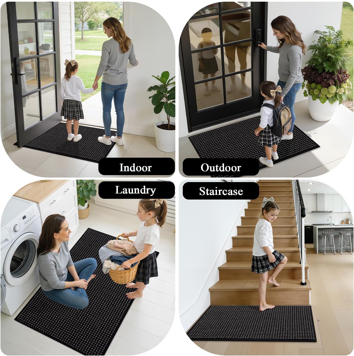 hicorfe Dirt Trapper Indoor Doormat,32"x48" Welcome Door mat,Non Slip Backing Washable Door Mats,Absorbent and Resistant Low-Profile Entrance Inside Floor Mat for Front Back Door and Entryway (Black)