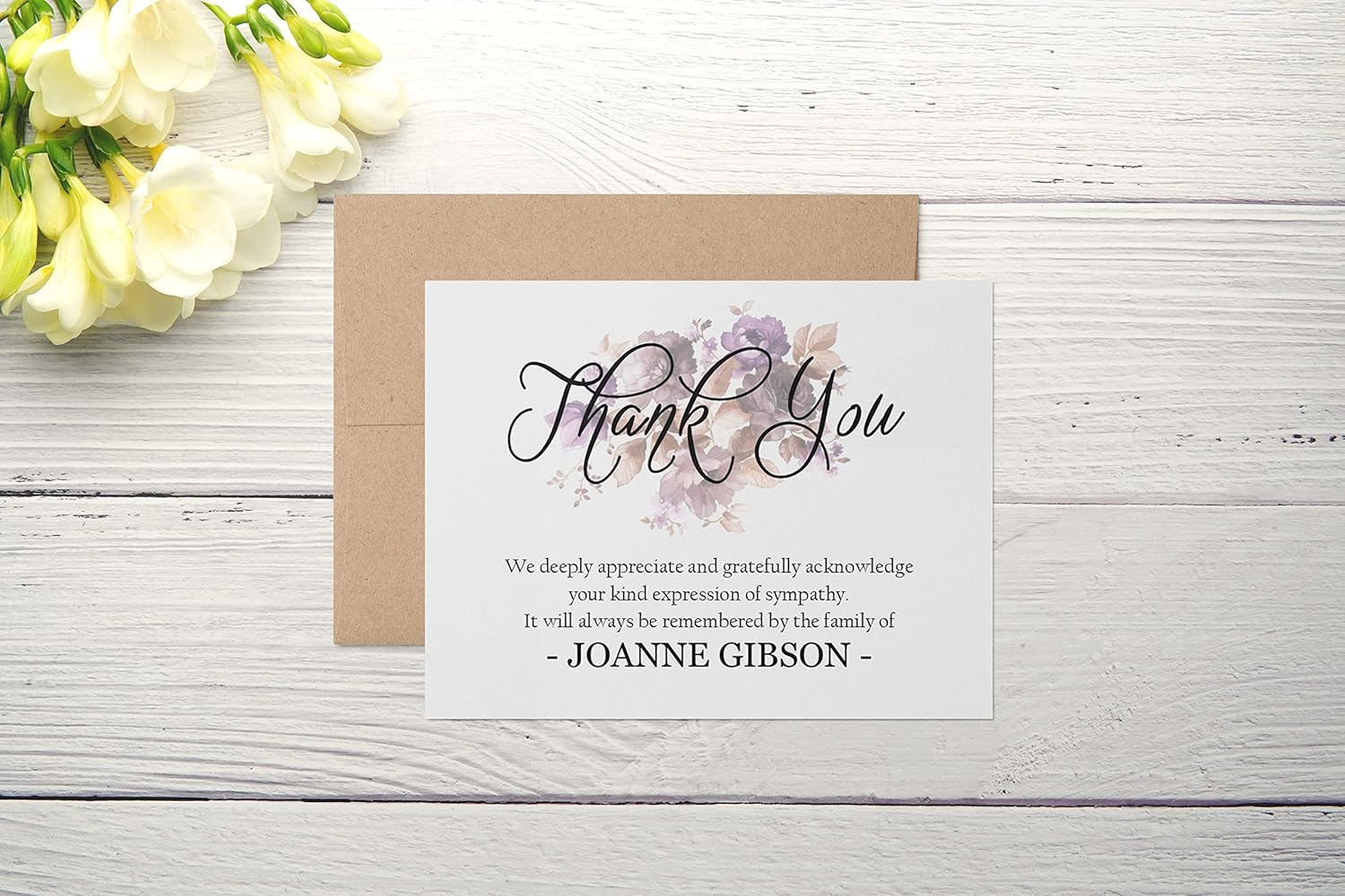 Personalized Funeral Acknowledgement Cards - Floral Purple - Sympathy Thank You Bereavement Note Cards - Eco Friendly