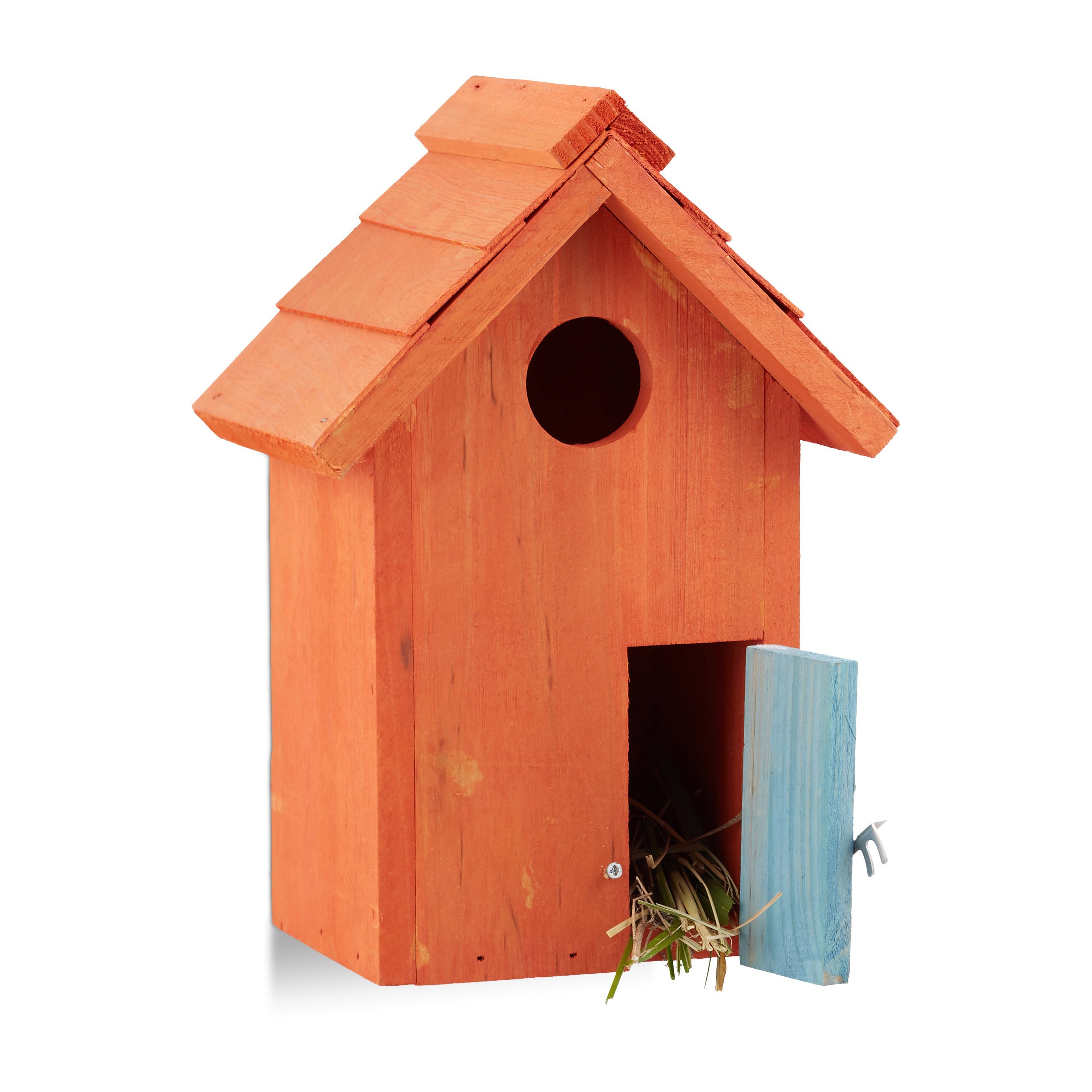 Relaxdays Caja Nido en Forma de Casa, Madera, Naranja, 24.3 x 17 x 12 cm