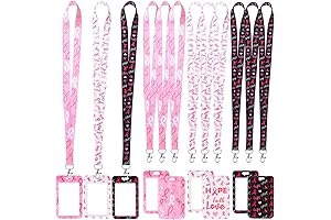 Qilery 12 Set Breast Cancer Lanyard Pink