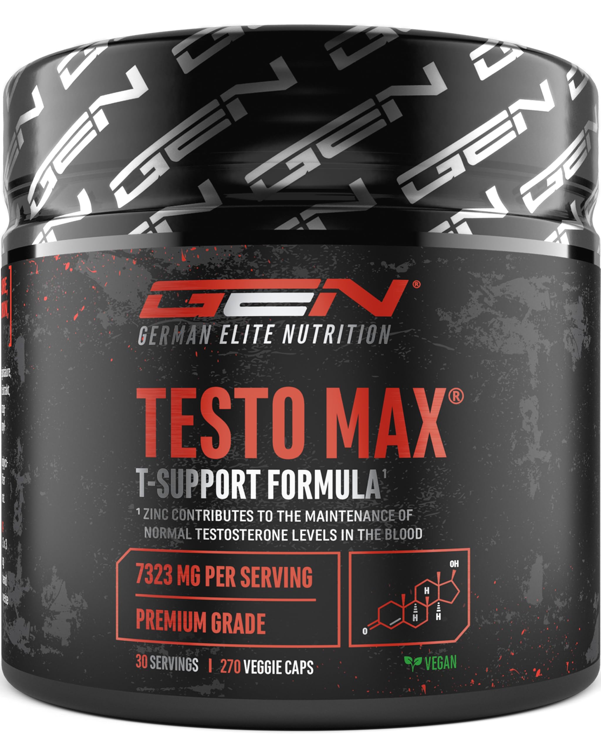 Testo MAX® - 270 Kapseln - extra hochdosiert mit 7323 mg pro Tagesdosis - mit D-Asparaginsäure - Tribulus - Maca Extrakt - Bor - Zink - Aminosäuren - vegan