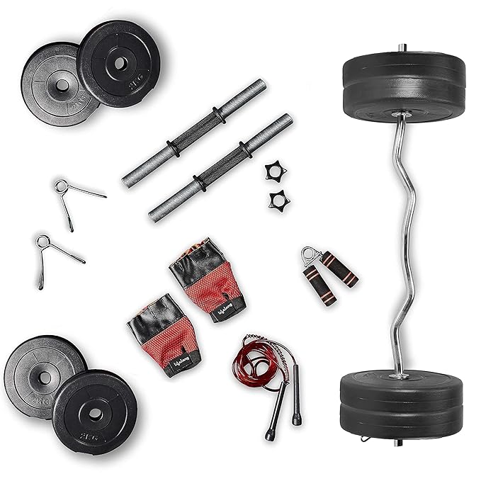 Lifelong PVC Home Gym Set 10Kg Plate 3Feet Curl Rod and Dumbbells Rods with Gym Accessories, Black at Rs. 834