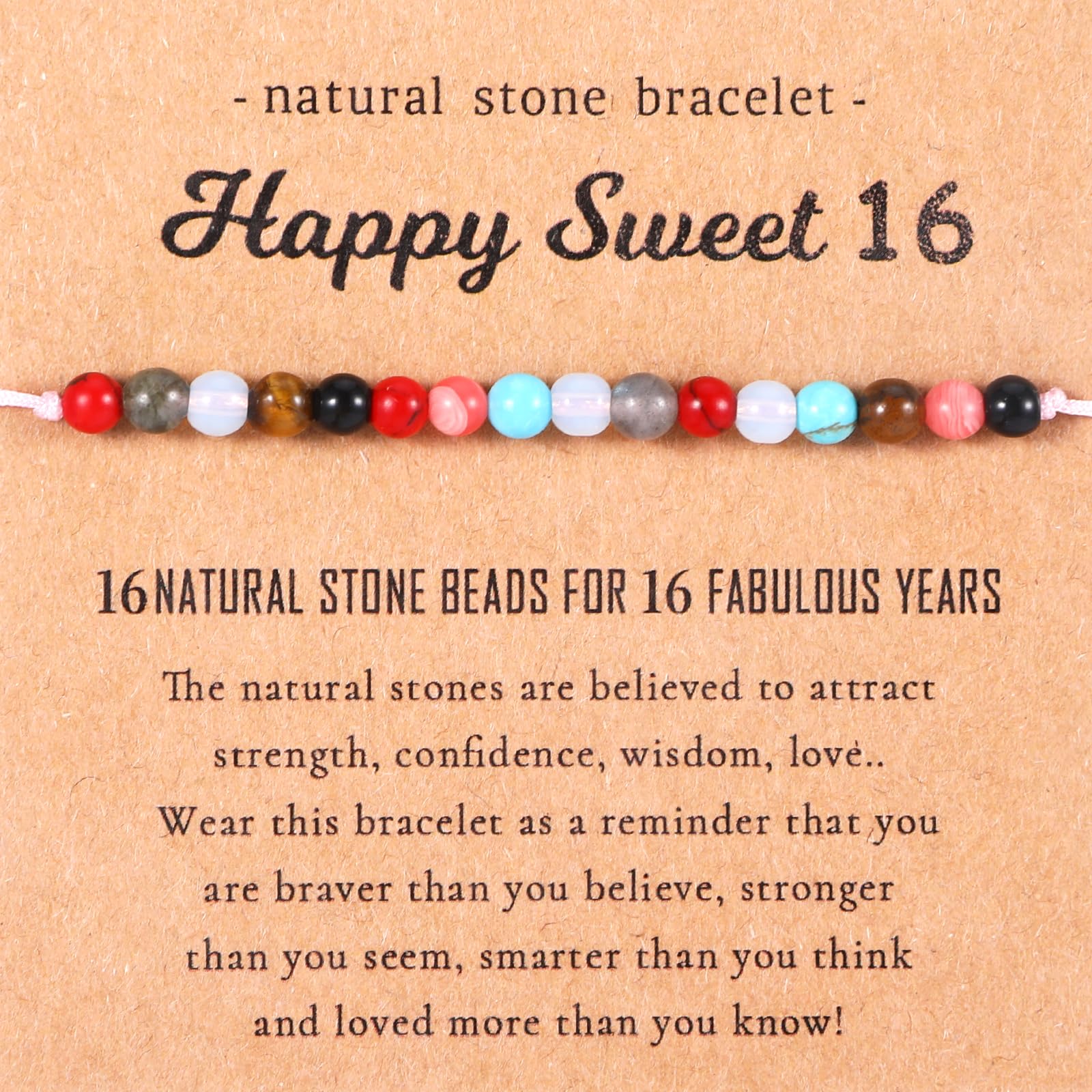 Xyulaan 15 16 30 Year Old Birthday Gifts for Women Her, Colorful Natural Beads Stone Birthday Bracelet Gifts with Birthday Card for Women Her Daughter Wife Mom Best Friend