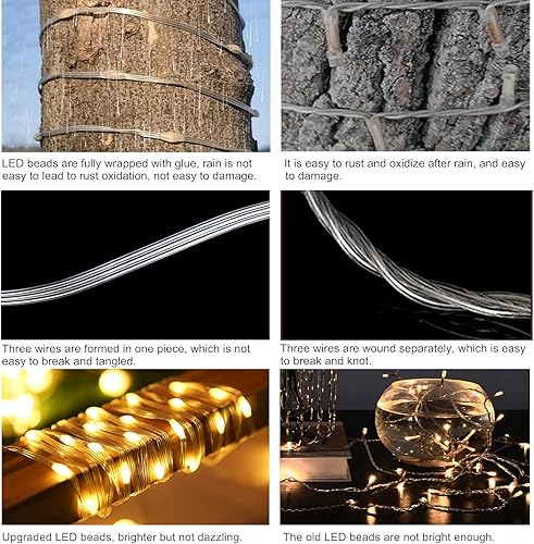 Miniatura 5 de RUICHEN Luces de hadas enchufables, impermeables, 8 modos de 72 pies, 200 LED, revestimiento de PVC, alambre plateado, luces parpadeantes para