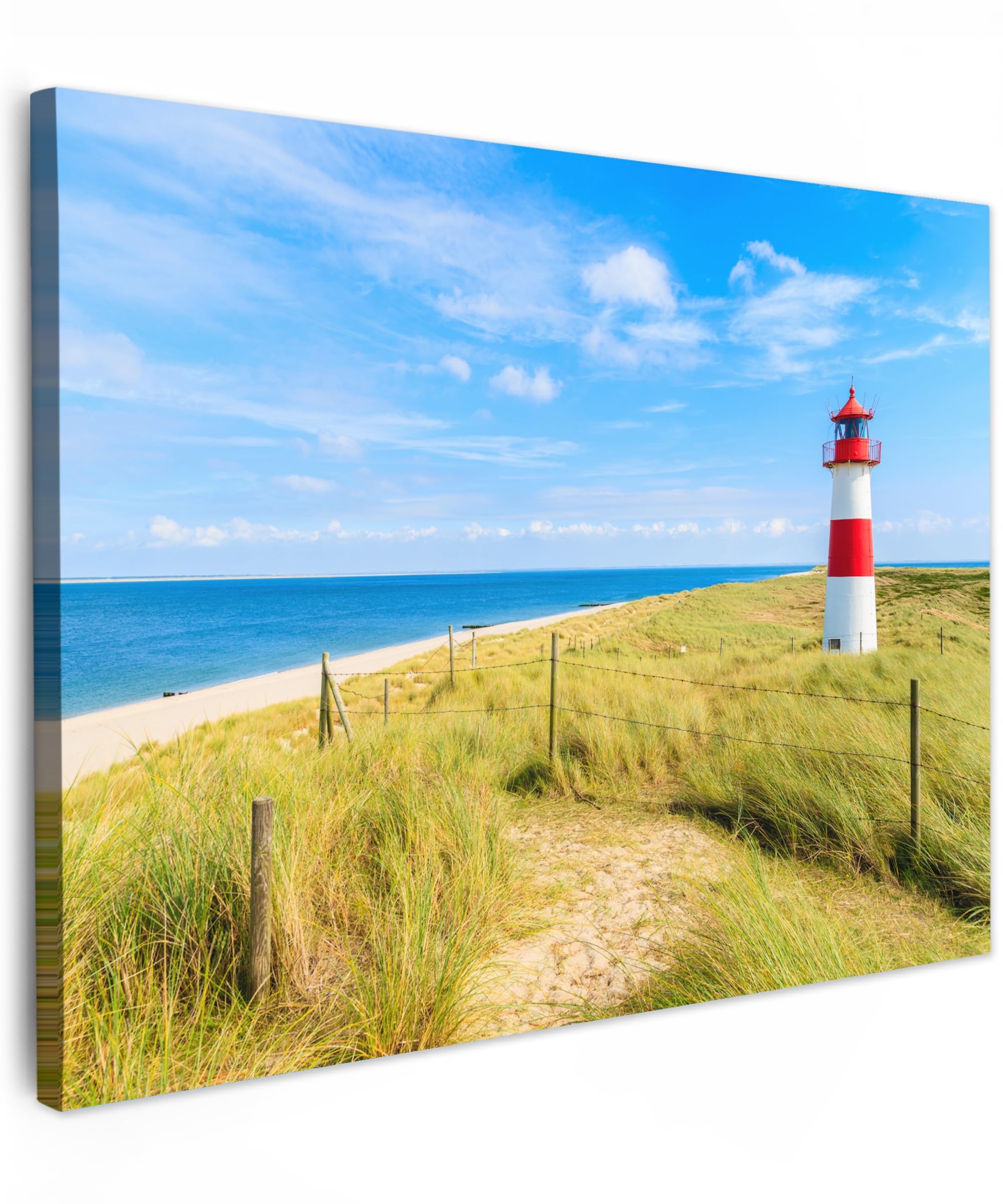 MuchoWow© Wandbilder 70x50 cm Schlafzimmer Home Deko Wohnung Bild Wohnzimmer Fotoleinwand Wand Bilder Leinwand Wall Decor Leuchtturm - Dünen - Strand - Sommer
