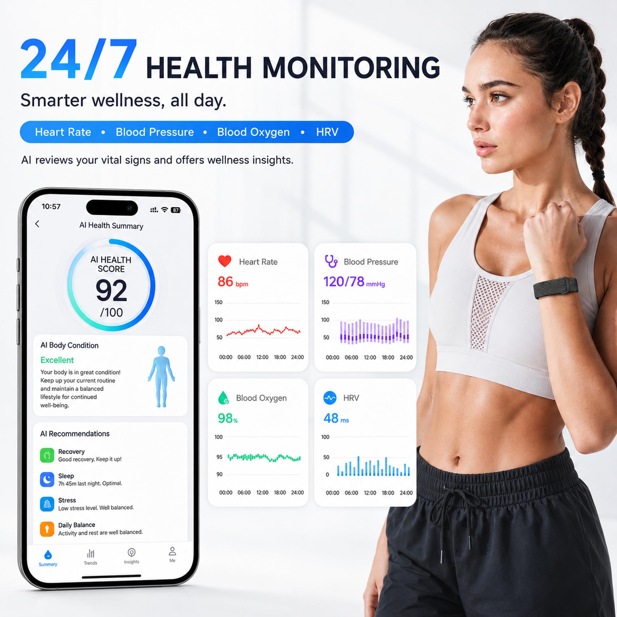Pulsera Actividad Smart Band Sin Pantalla 176+ Sportmodi Batería +45 días