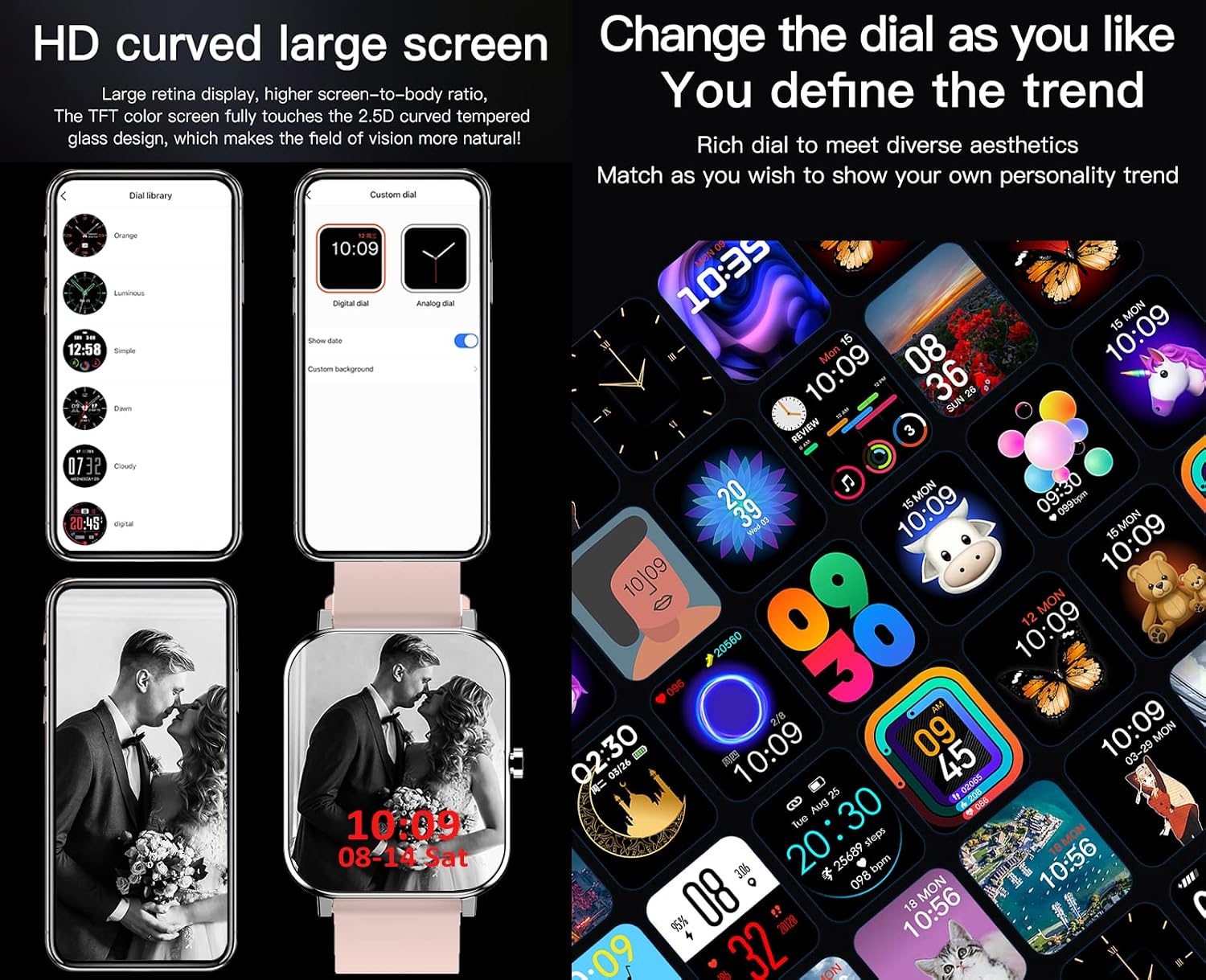 feifuns 2022 Smart Watch with Text and Call Receive/Dial for Android Phone Compatible, Fitness Watch with Voice Control Heart Rate SpO2 Sleep Tracker Sport Smartwatch for Women Men