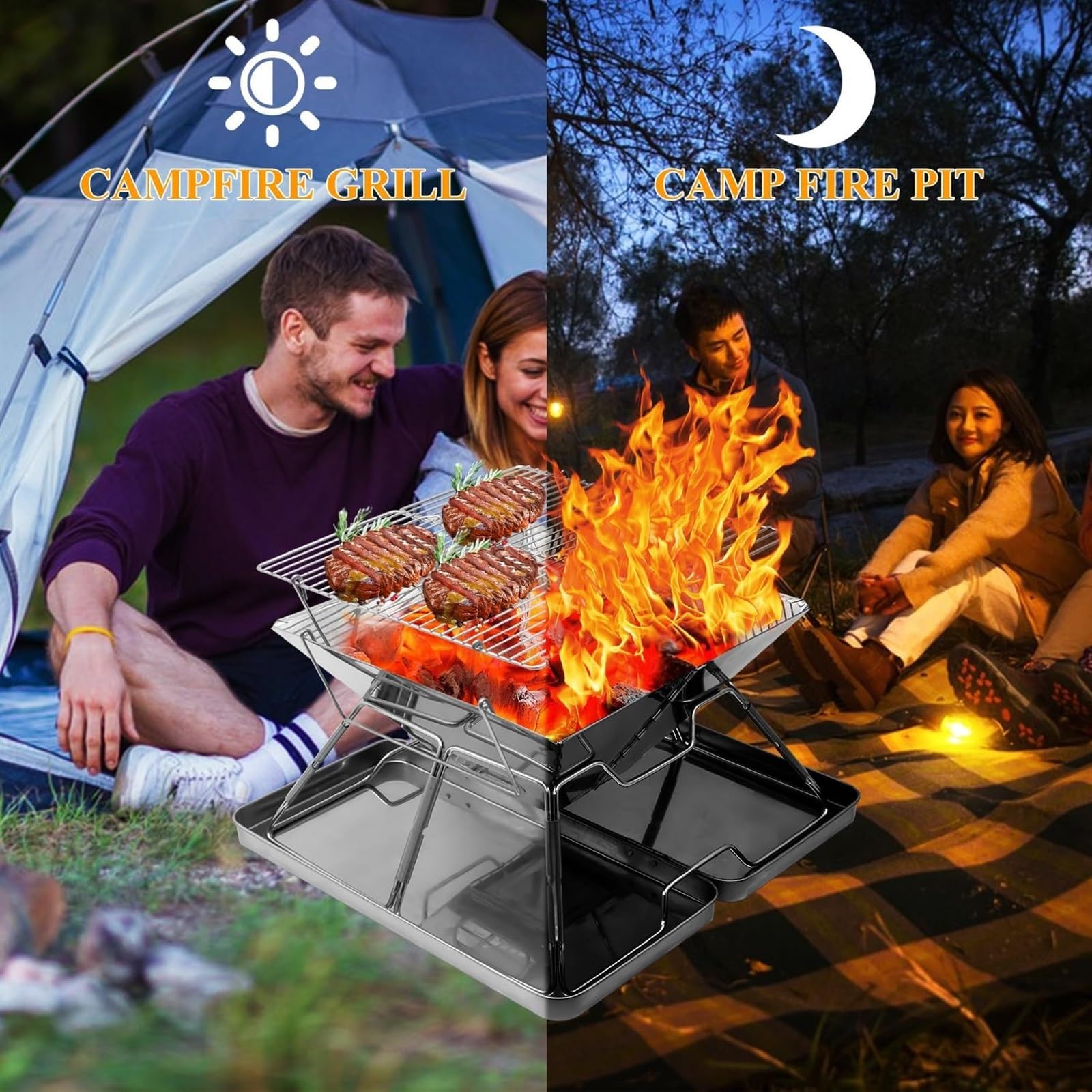 Asador de Carbón Parrilla De Barbacoa Acero Inoxidable, Portátil Para Acampar Para Mochileros, Senderismo, Viaje, Picnic Exterior Camping Picnic