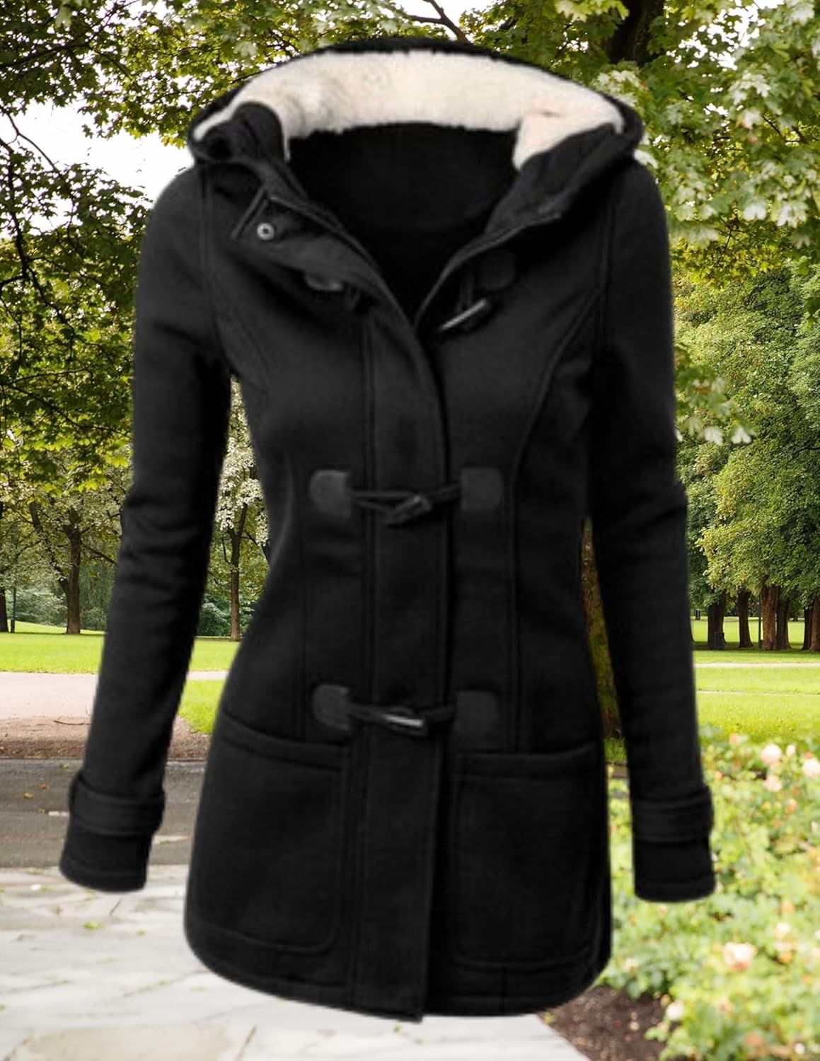 LIZALIG Womens Fashion Horn Button Fleece Thicken Fall Coat with Hood Winter Warm Jacket - Image 6