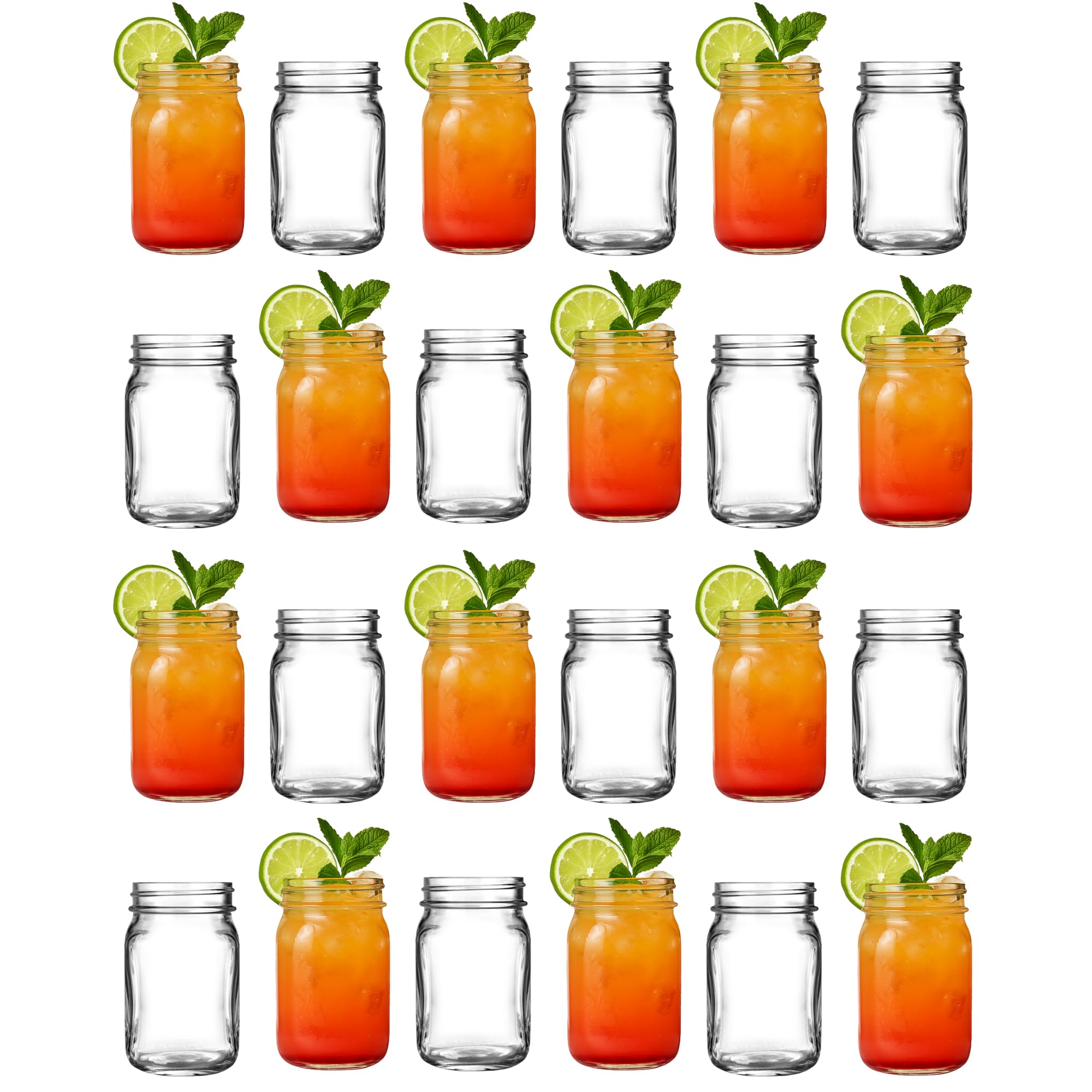 Bar@Drinkstuff Transparent Mason Drinking Jar Tumblers 20Oz / 568Ml Empty Jam Jars For Home Brew (24)