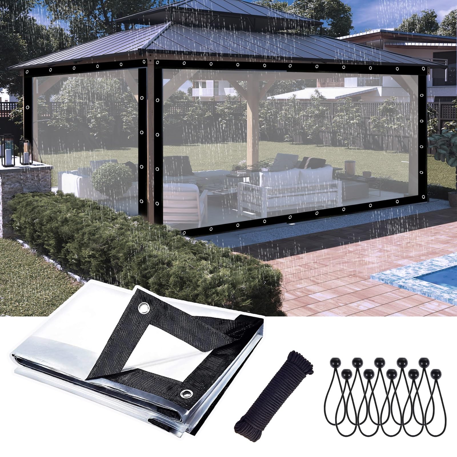 KLGFBDC Clear Tarps, Dustproof Transparent Tarps Heavy Duty Tarpaulin 12x22 FT, Greenhouse Clear Tarps, Patio Waterproof Covering, Pavilion Tarps, Outdoor Tarpaulin, Clear Tarp