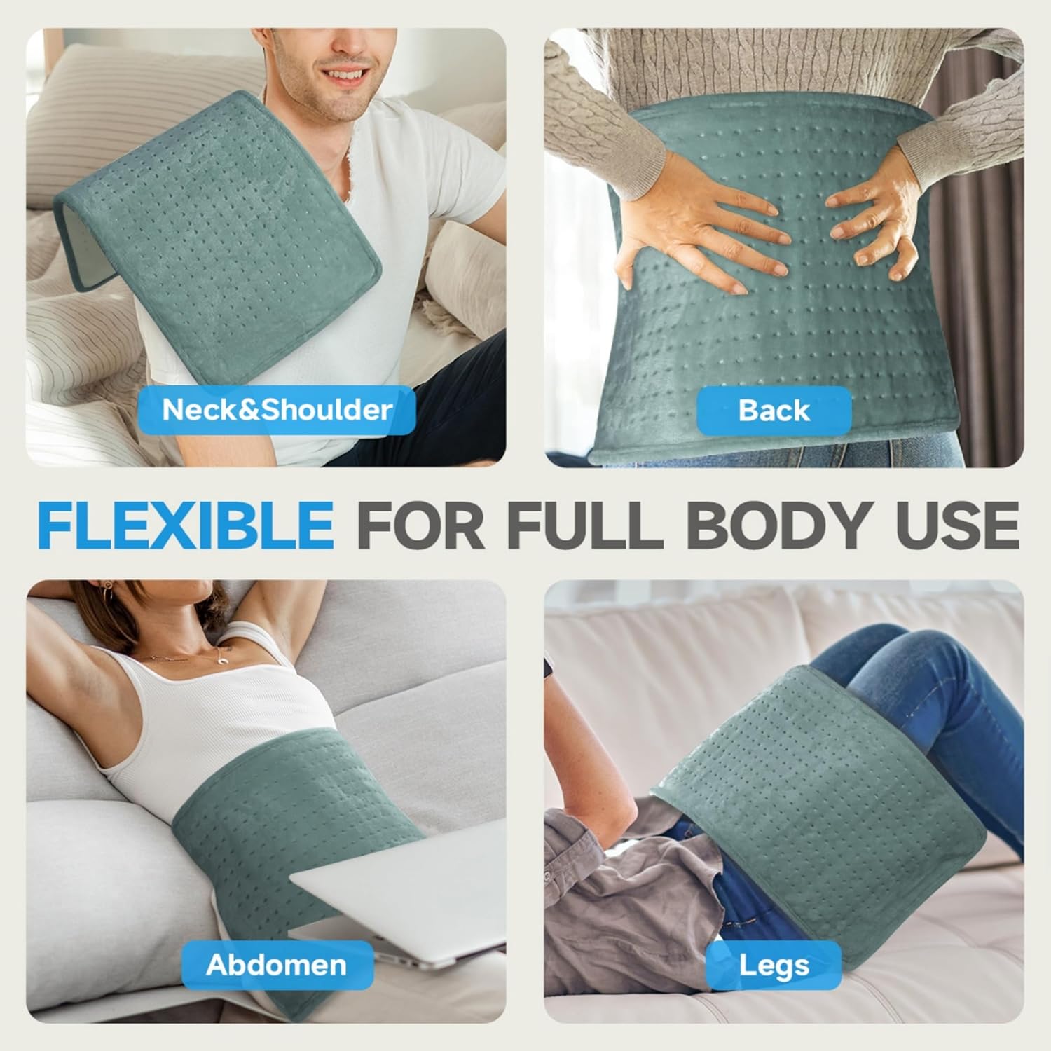 GOTCOZY Heating Pad for Back Pain Relief & Cramps,Electric Heating Pads for Neck and Shoulders with 2H-Auto Shut Off and 5 Heat Settings,Gifts for Mom Men 12''X24''(Green) - Image 2