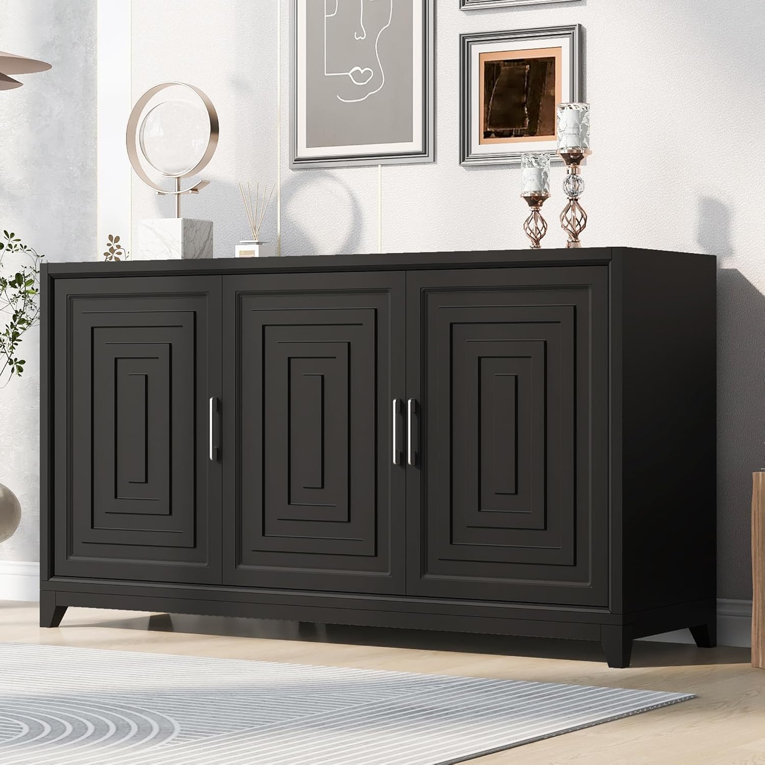 Merax TV Stand for TVs up to 6 5 Inches, Modern Entertainment Center Media Console Cabinet with 2 Spacious Storage Space and Solid Wood Legs for Living Room