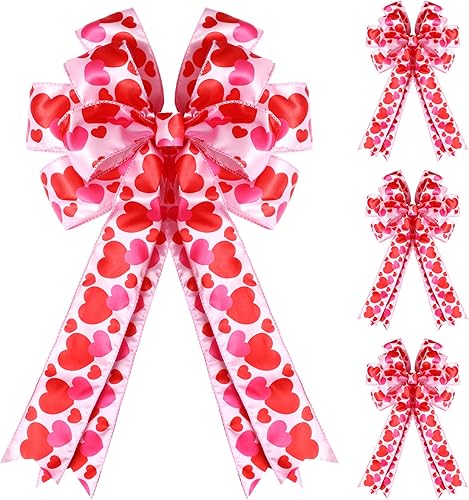 Miniatura 1 de 4 lazos para el día de San Valentín lazo de corazón rojo y rosa estampado de amor corona lazo decoración de árbol para el día de San Valentín boda