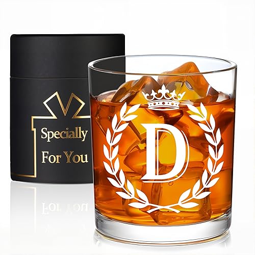 Personalized Whiskey Glasses Gifts for Men, Letter D Initial Whiskey