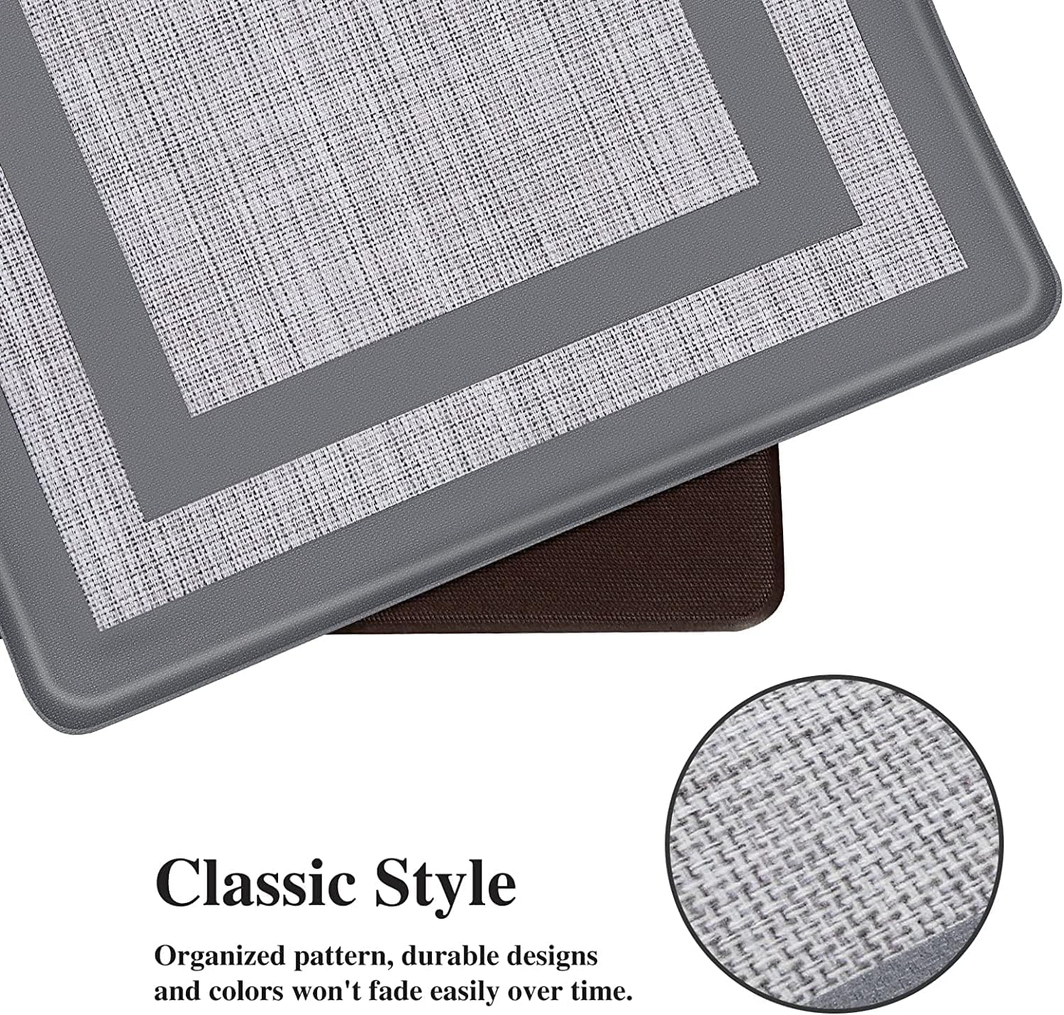Mattitude Kitchen Mats Set of 2,Cushioned Anti-Fatigue Non-Skid Rug Sets | Ergonomic Comfort PVC Kitchen Mats for Floor,Standing Mat for Kitchen,Floor,Office,Sink,Laundry, Grey Frame
