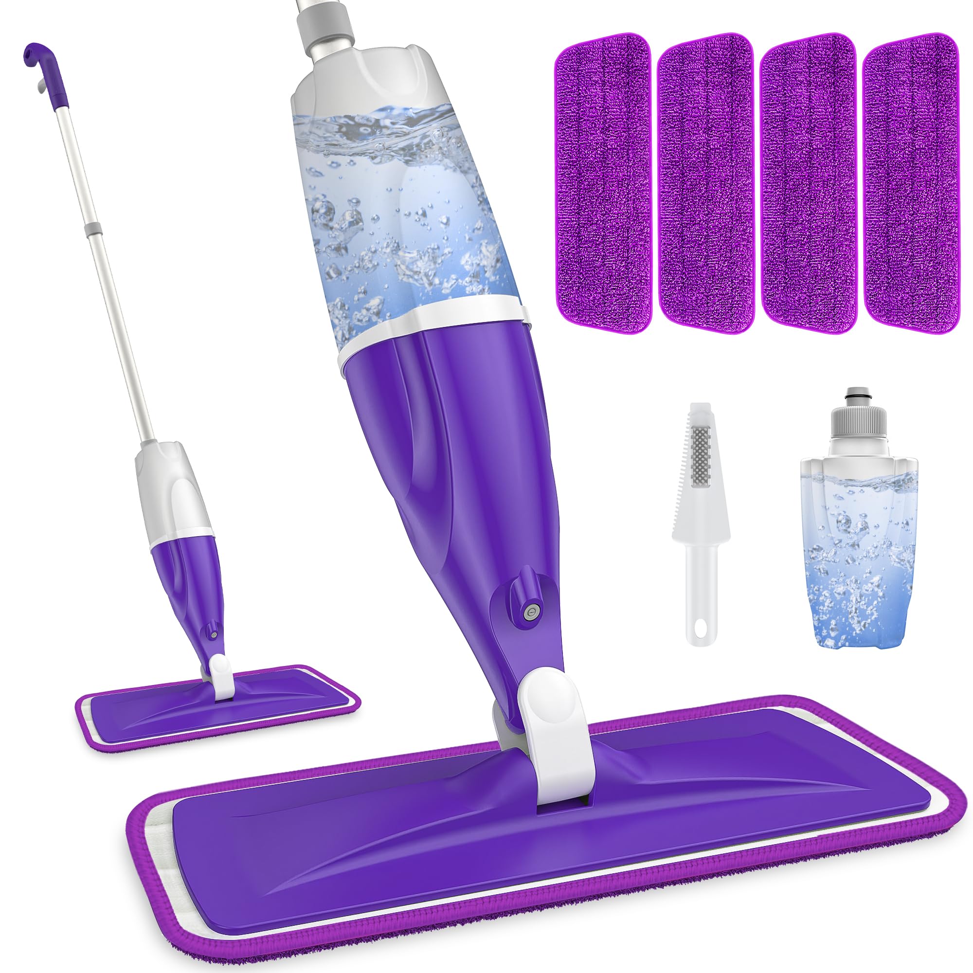 Spray Mops for Cleaning Floors Papclean Microfibre Flat Mop Wet Dry Mop with 4 Washable Pads 440 Ml Refillable Bottle for Kitchen Bathroom Laminate Wood Floor Hard Floor Tile Vinyl, Purple