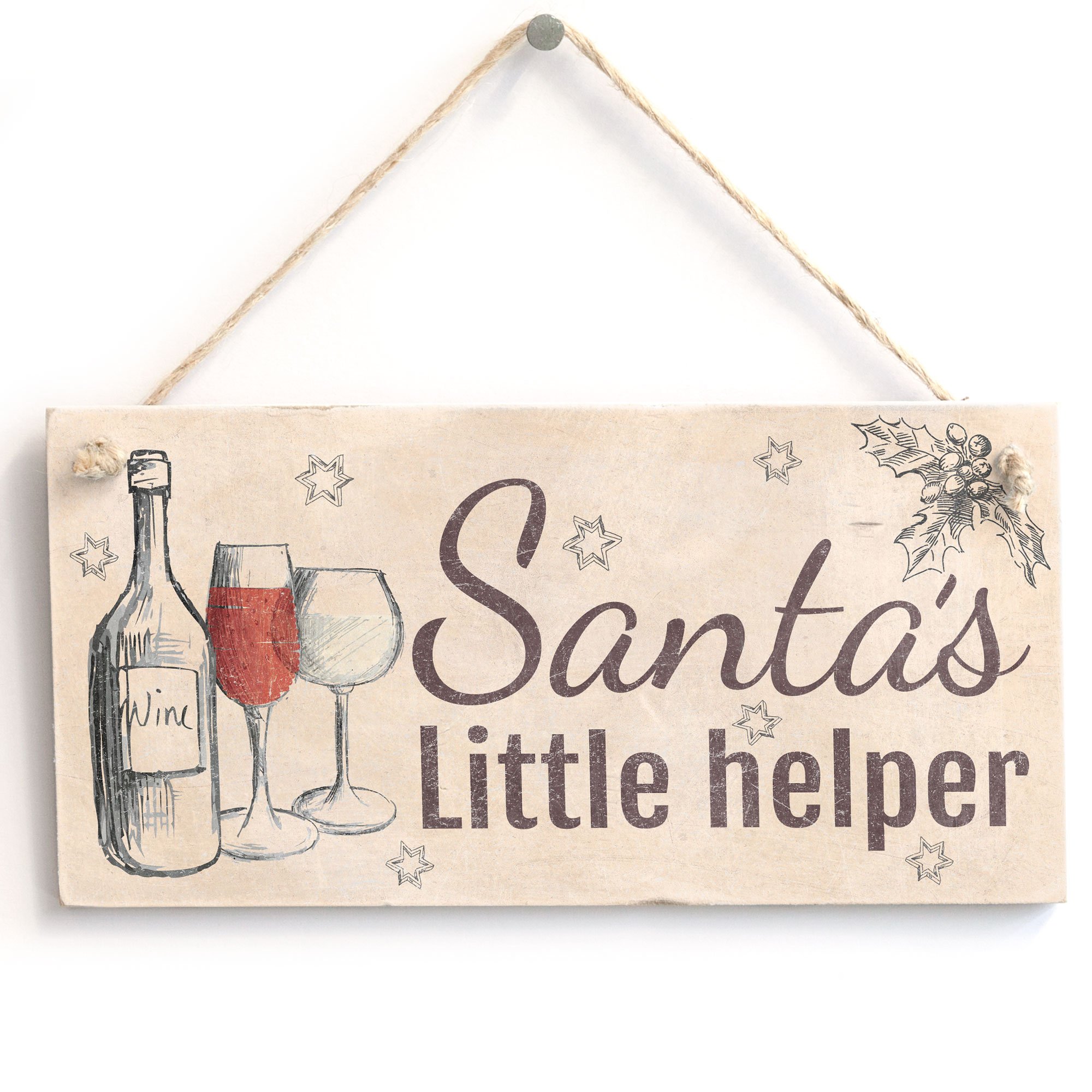 'Santa's Little Helper' Funny Christmas Decor Sign - Handmade Shabby Chic Wooden Door Sign/Plaque