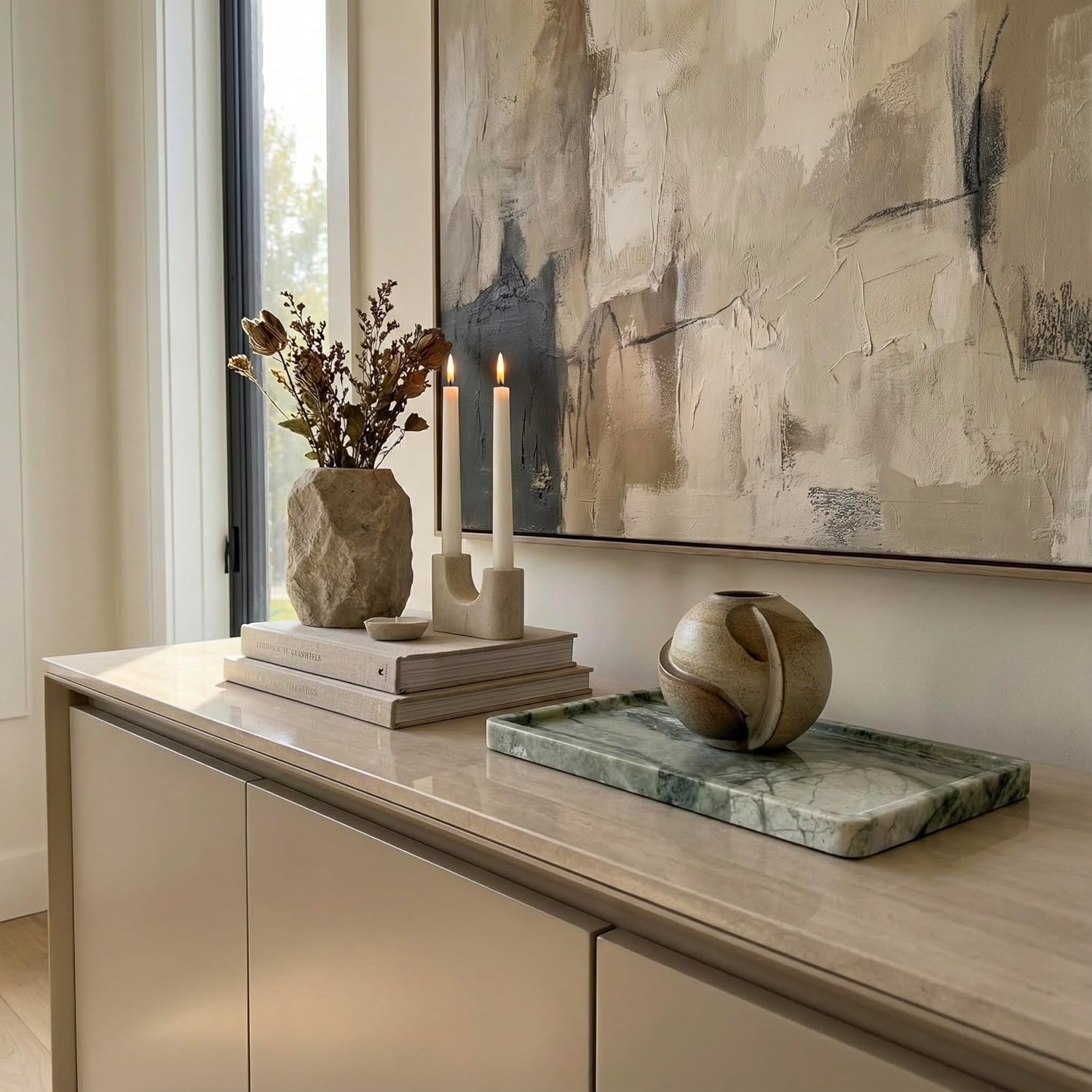 Green Marble Tray – 12" x 6.5" Decorative Vanity Tray for Bathroom, Countertop, Jewelry, Candles, Kitchen | Natural Stone Organizer for Makeup, Perfume, Skincare & Home Décor - Image 3