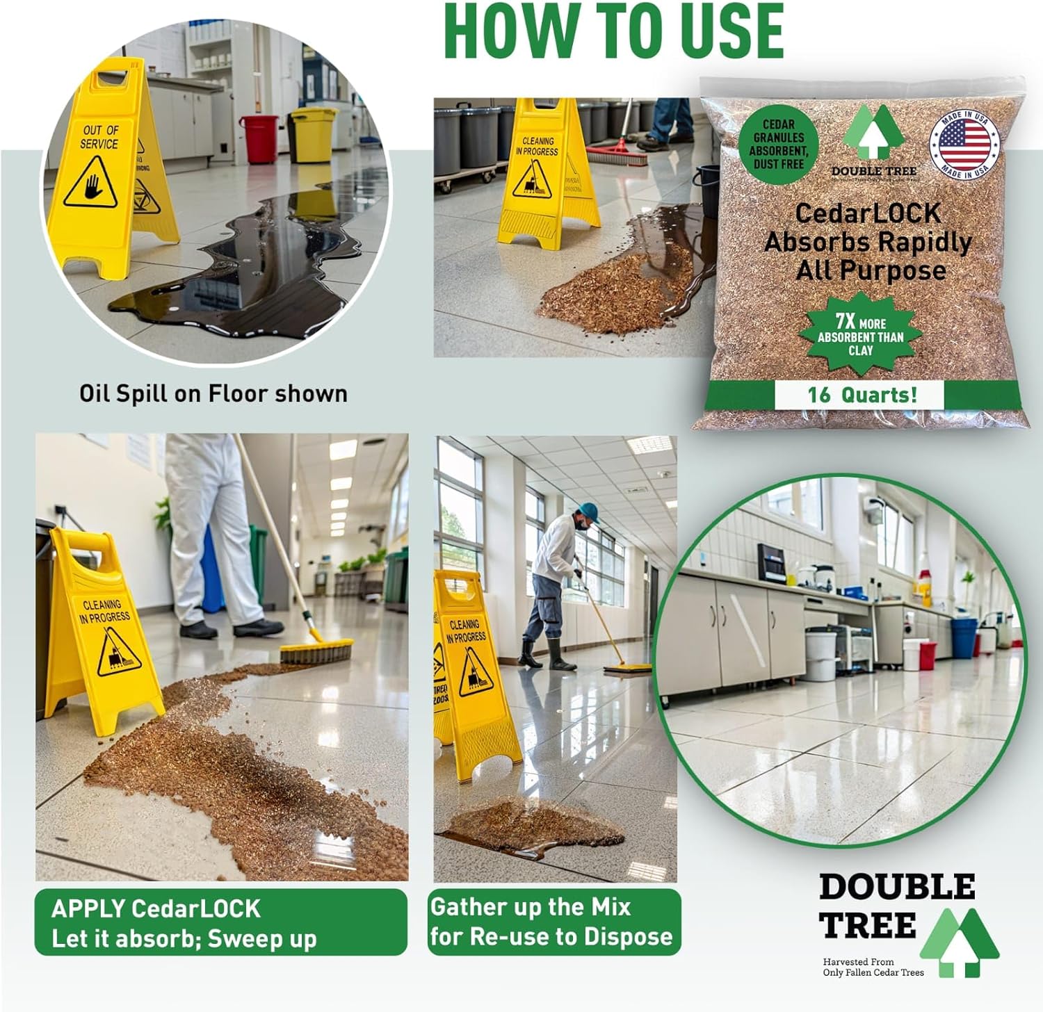 CedarLock Oil Absorbent – Nature’s Heavy-Duty Spill Solution Made from 100% Pure Incense Cedar, Oil Spill Kit Granules, Organic Granules, All-Purpose Oil Absorbent - (2 Bags 32 Quarts)