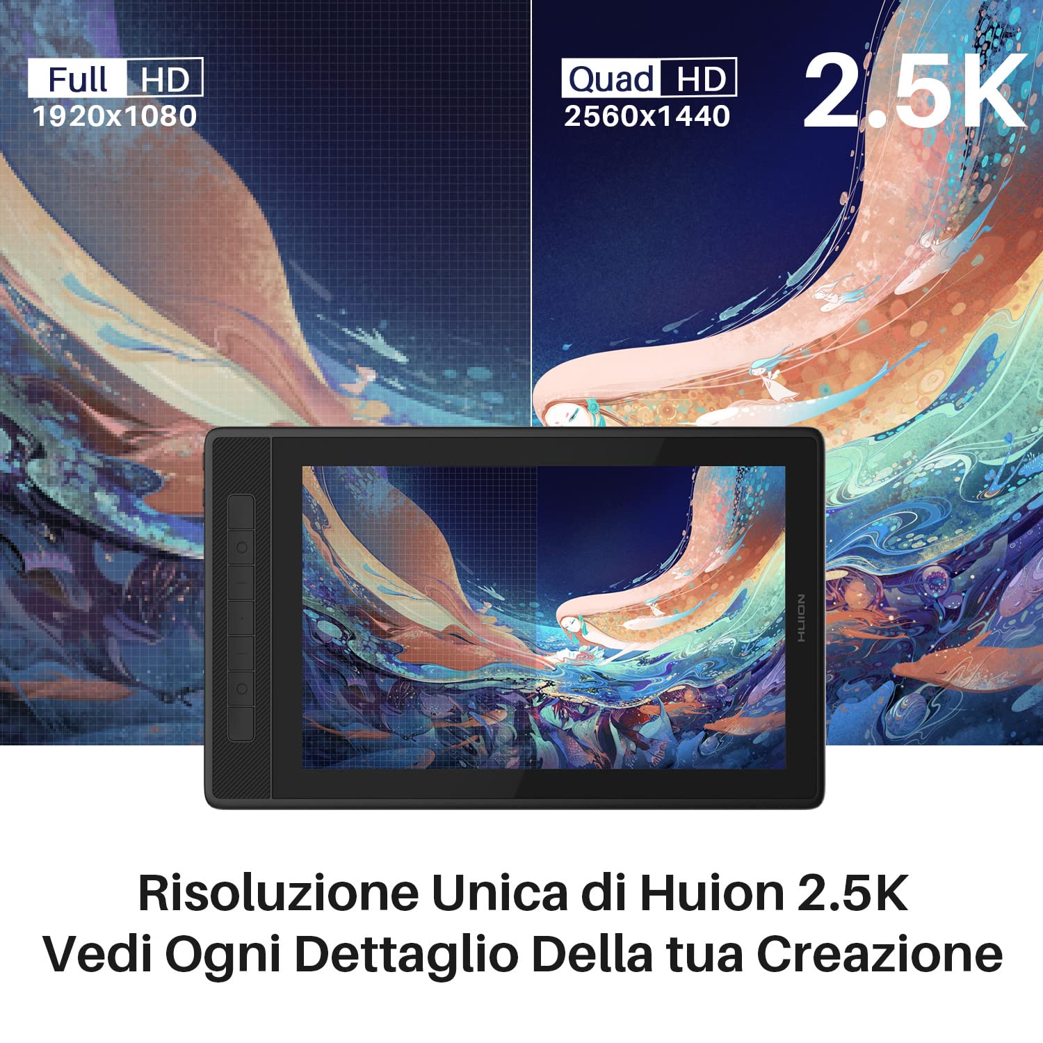 HUION Kamvas Pro 13 2.5K Tavoletta Grafica con Schermo, Schermo Full-Laminato da 13,3 Pollici, 145% sRGB Vetro Antiriflesso Tavoletta Display, con Penna Digitale Senza Batteria e Pennini in Feltro | QLED Full Lamination, 99% Adobe RGB, PW517, stilo senza
