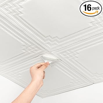 Ceiling Tiles, Ceiling Tiles Peel and Stick, Covered 21 Sq.Ft, 3D Wall Panels Foam Peel and Stick, Easy to Install and Waterproof for Ceil and Wall Decor, White16 PCS