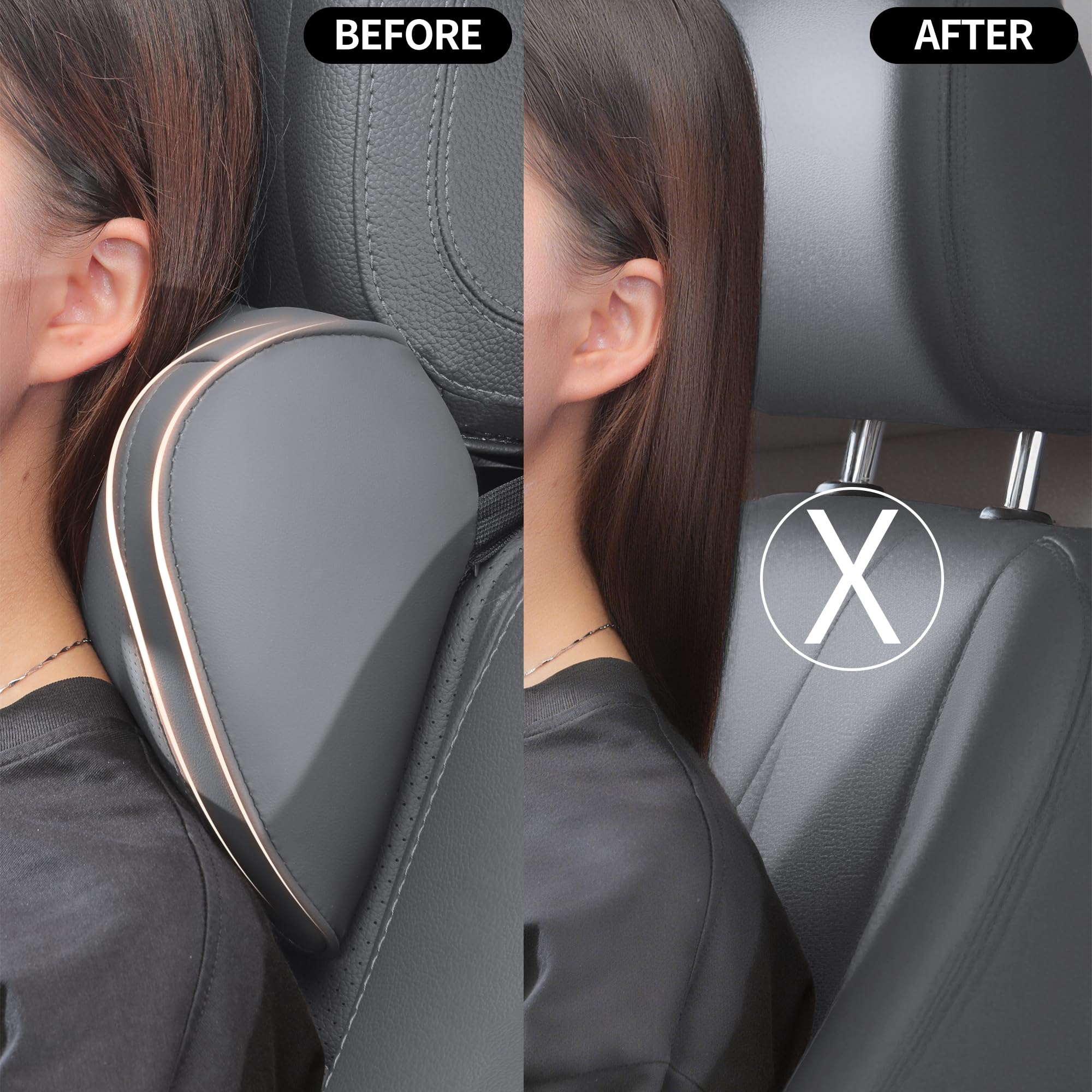 Cuscino Poggiatesta Auto Memory Foam in Pelle, Ergonomico Pillow Ortopedico per Collo per Cervicale, Supporto Testa Seggiolino Auto per Guida, Viaggi, Casa e Ufficio, Grigio, 1 Pezzo