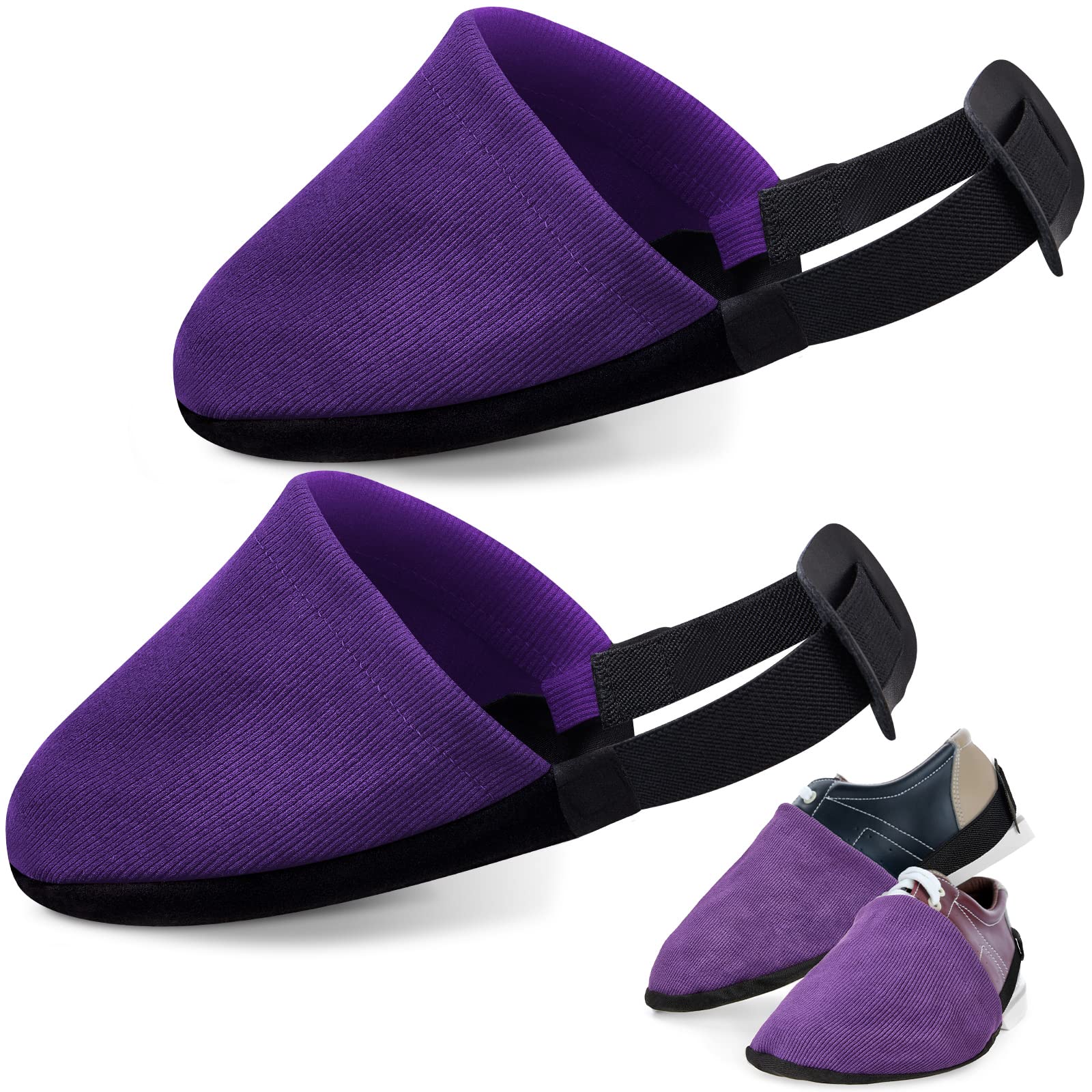 Zhanmai Bowling Shoe Slide, 2 Pack/ 1 Pair Adjustable Sole Cover Sock with Elastic Band Fit Most Men Women Shoes Bowling Accessories for Playing Ball Dancing, L(Purple)