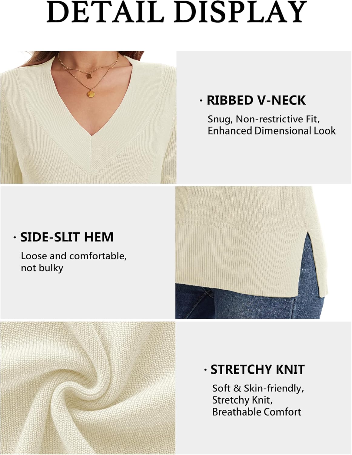 Jouica Women's Sweaters V Neck Pullover Sweater Side Slit Long Sleeve Knit Spring Tops Trendy Outfits for Women 2026 - Image 5