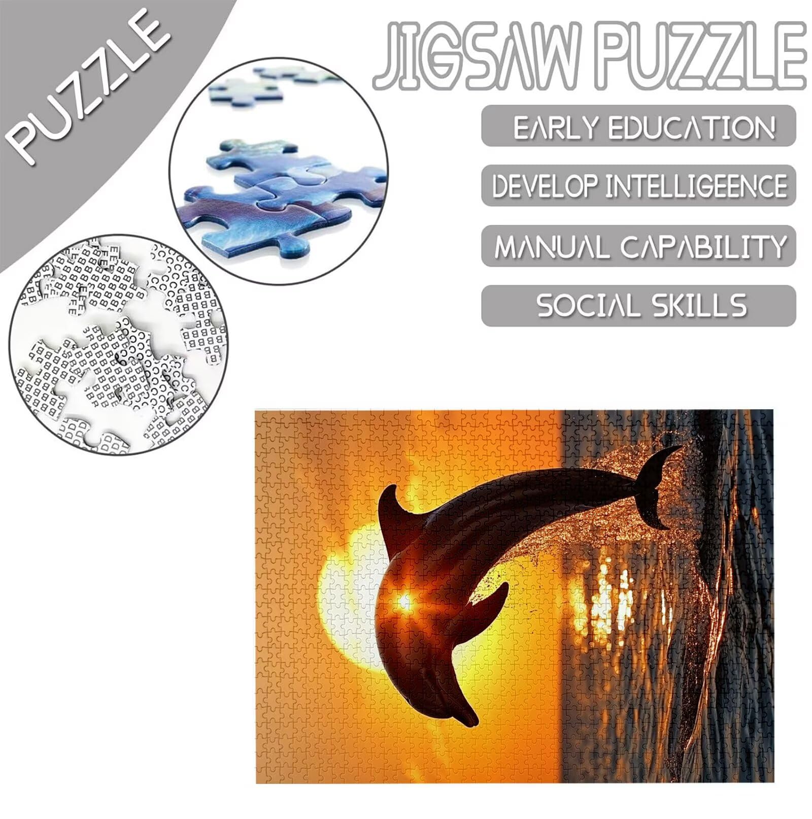 Delfin Puzzle 2000 sztuk dla dorosłych, puzzle wzór słońca, Jigsaw dla dorosłych, 5D DIY rzemiosło rodzinne zajęcia z opakowaniem na prezent, dekoracja ścienna do domu, prezent 100 x 70 cm, model952