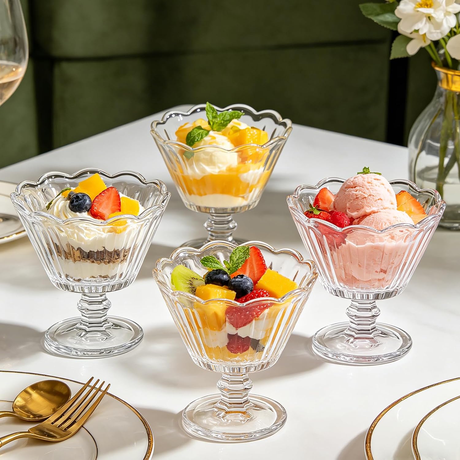 5 oz Small Footed Glass Dessert Cups for Ice Cream Sundae Glasses