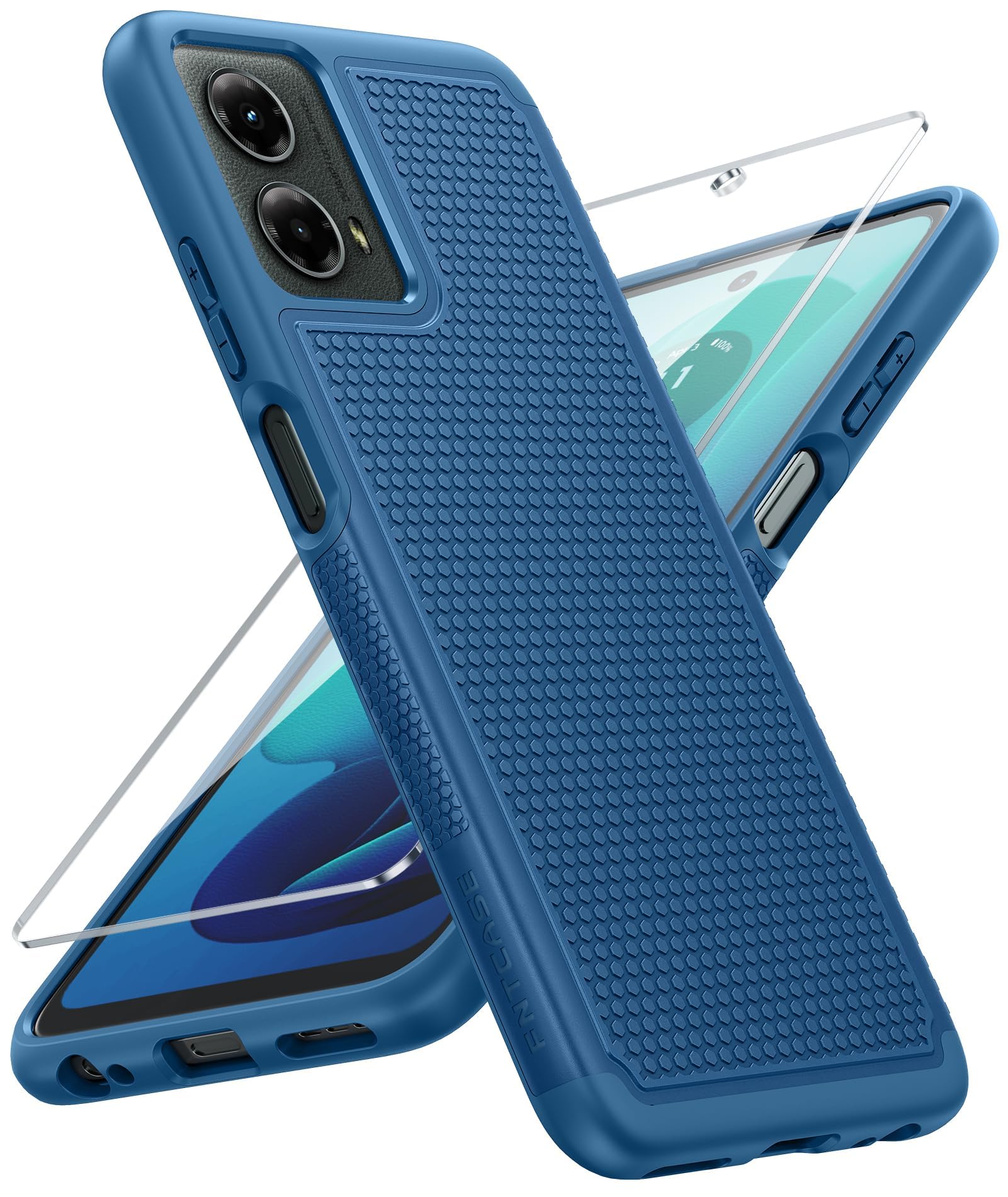 FNTCASE for Moto G-5G 2024 Case: Dual Layer Non Slip Heavy Duty Shockproof | With Screen Protector, Military Grade Drop Protection, Anti-Scratch, Matte Textured Protective Phone Cover, Daily Use, Blue