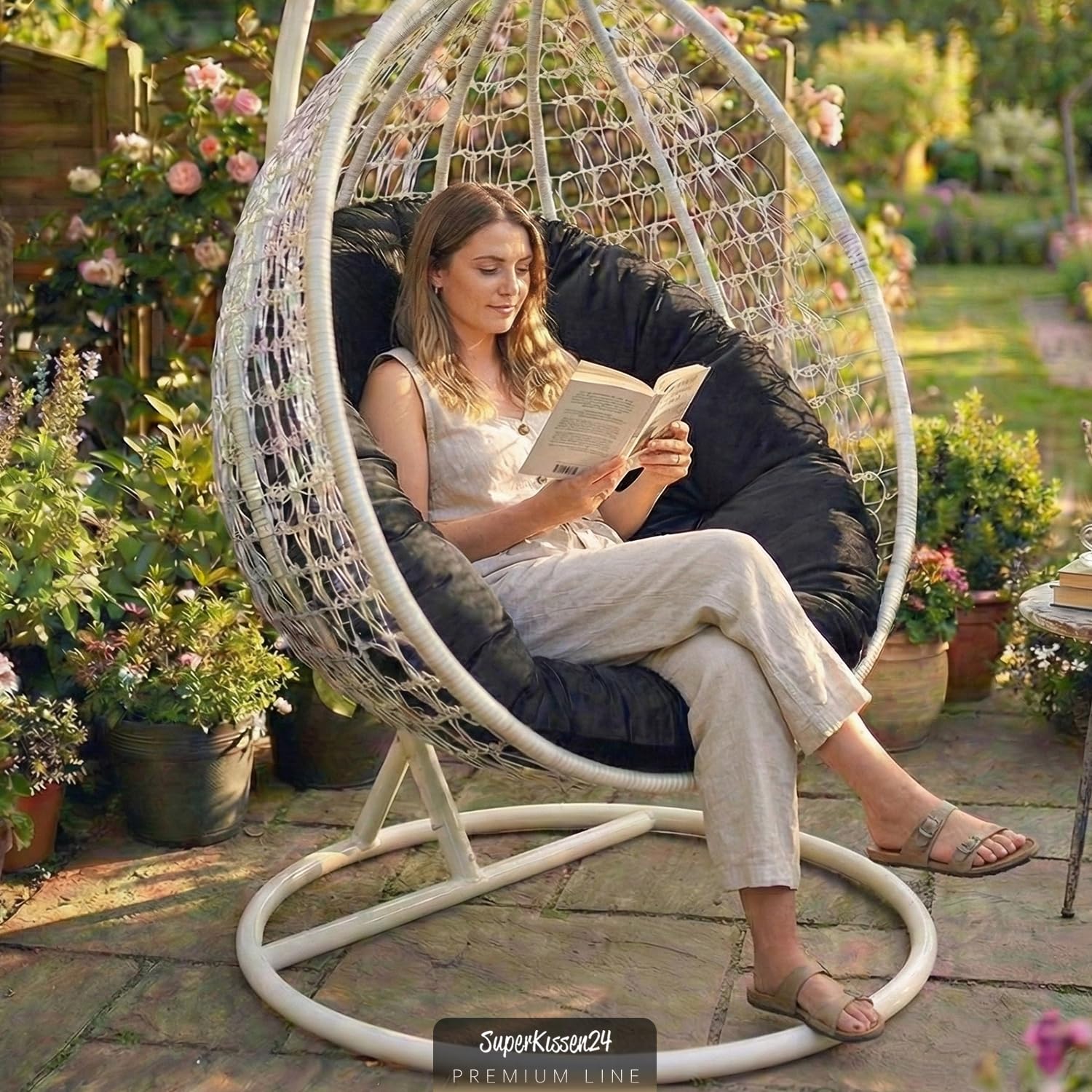 SuperKissen24. Cojín para Silla Colgante – Cojín Redondo con Fibra de Silicona – Cojín para Columpio Colgante de Tela de Terciopelo – Asiento Colgante – Interior y Exterior – Cojín Decorativo para